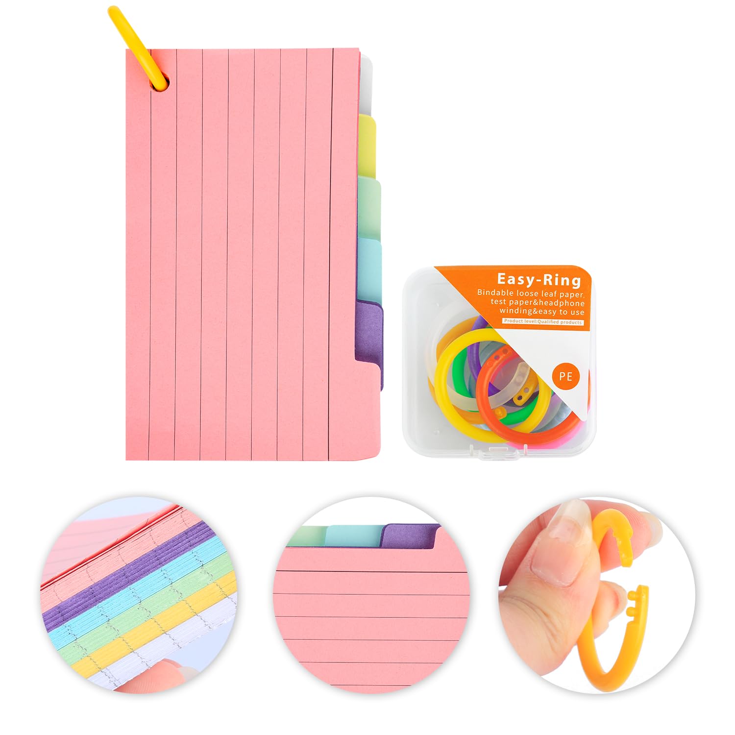 Bojueshaw 150pcs Flash Cards,Index Cards,Colour Record Cards,Revision Cards with 8 Binder Rings,Note Taking Cue Cards for Studying Office Working School Learning - Image 3