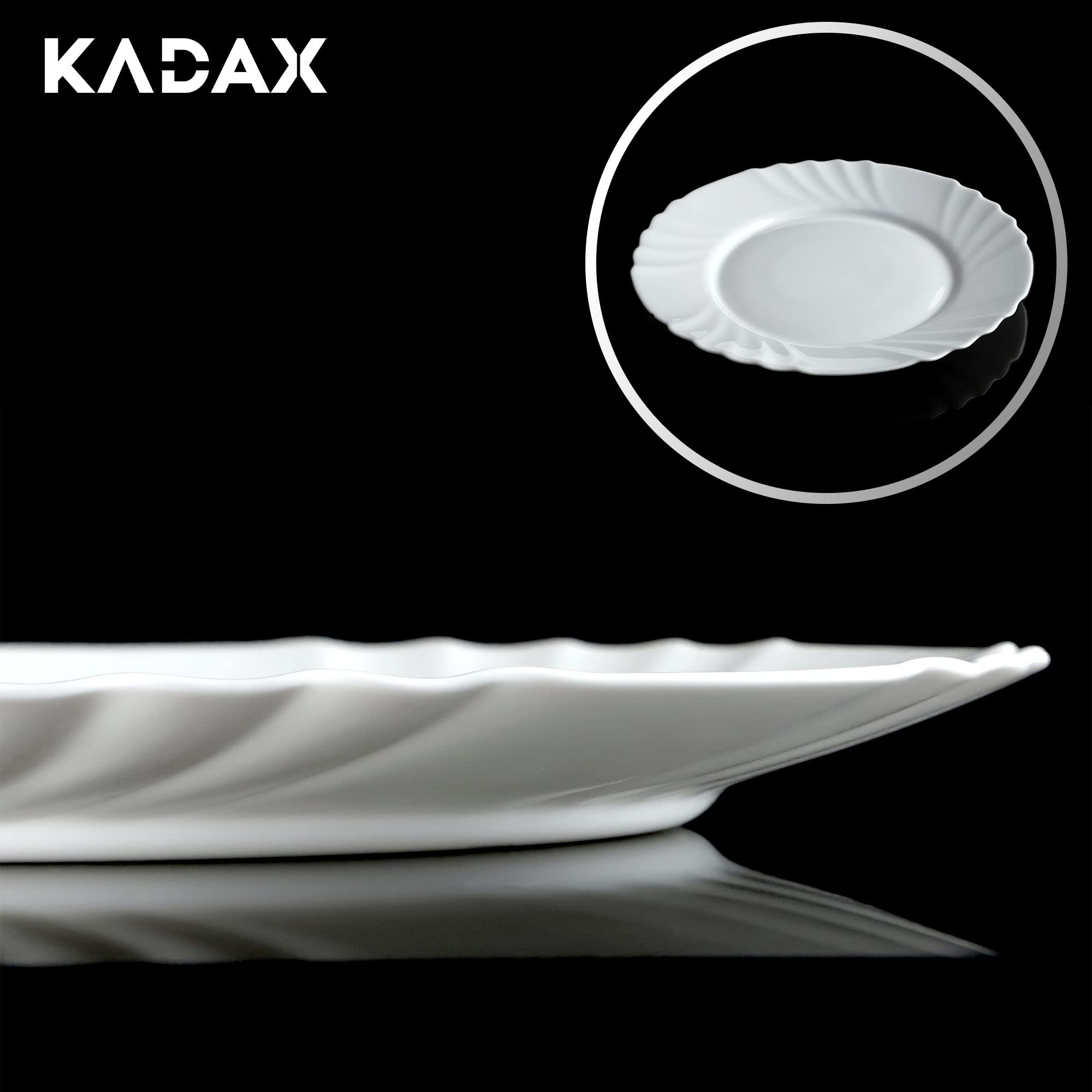 KADAX Geschirrservice 36-teilig, Geschirrset für 12 Personen, Tafelservice mit Müslischale, Dessertteller & Speiseteller, Tellerset aus Opalglas, Geschirr Set (Weiß)
