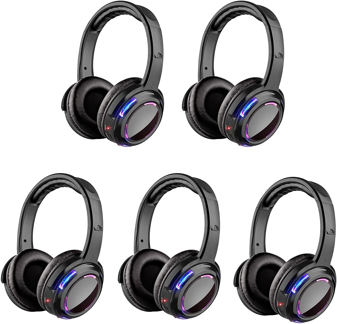Professional Silent Disco LED Wireless Headphones and RF LED Silent Disco Earphones for iPod MP3 DJ Music Pary Club (20 led Headphone + 1 Transmitter)