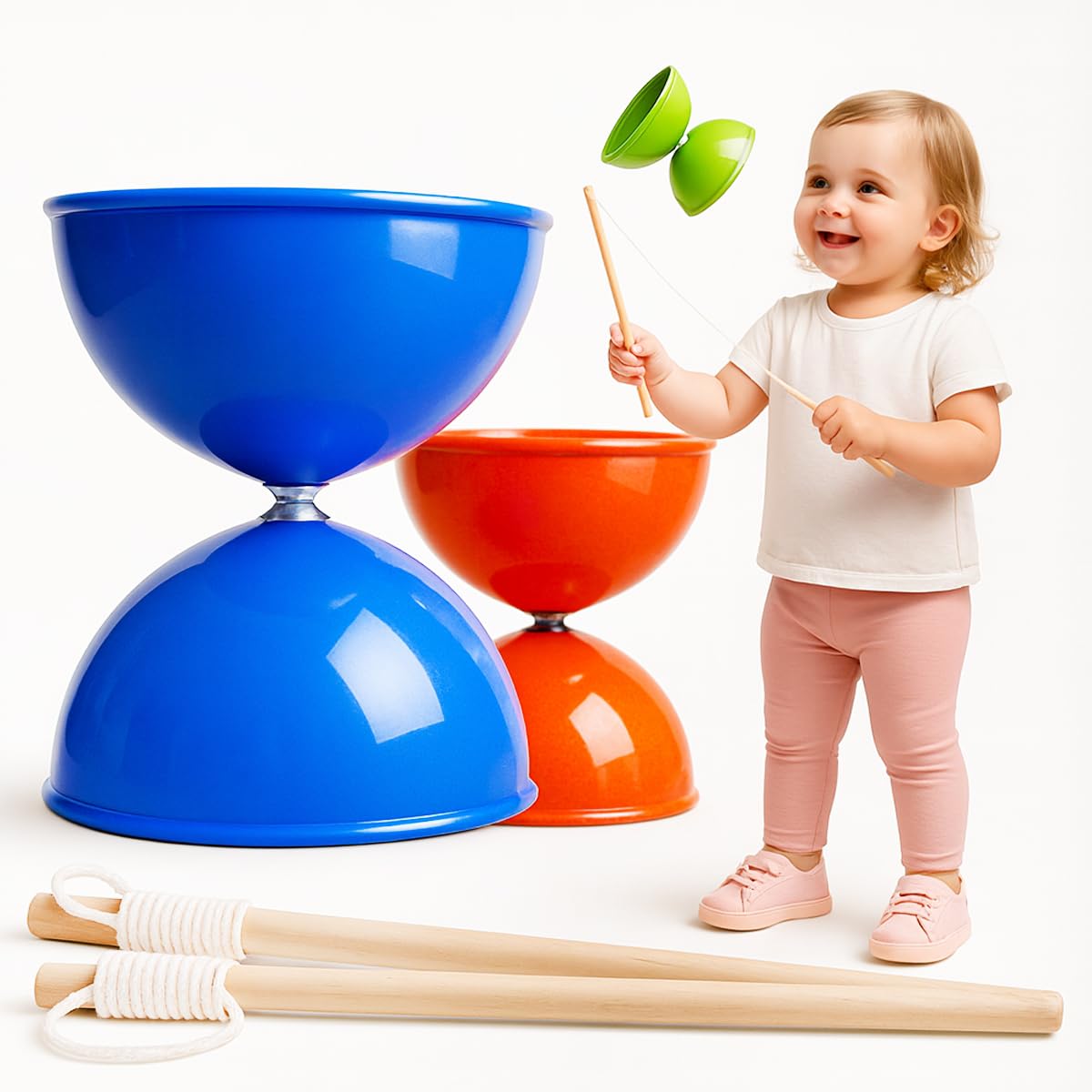 Toyana Kids Diabolo Juggling Toy with Wooden Sticks, Durable Hand-Eye Coordination & Outdoor Fun Skill Development Gift for Children 3+ Years – Random Colour