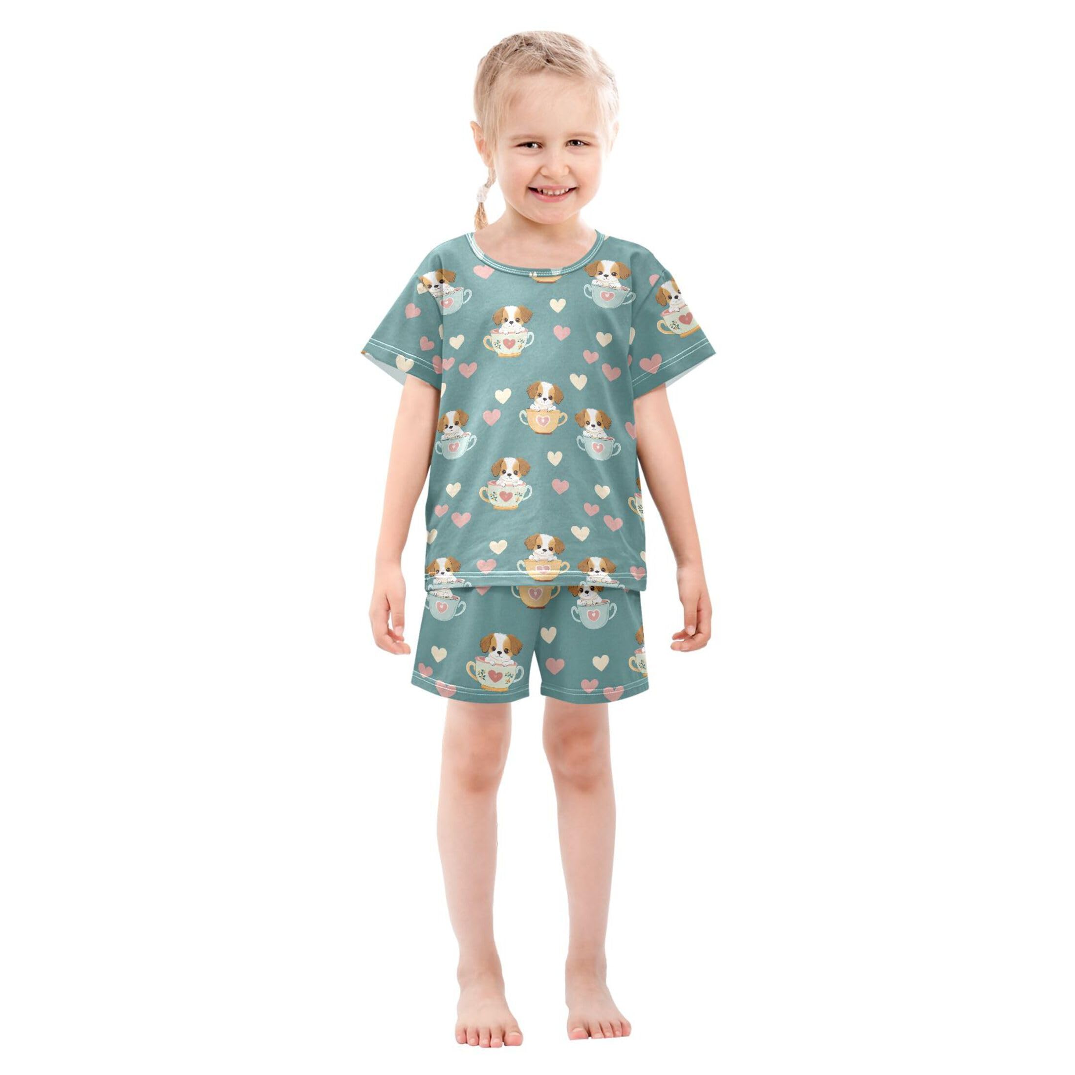 UMIRIKO Cute Dog Teacup Summer Short Sleeve Pajamas Sleepwear PJ Set B0404650
