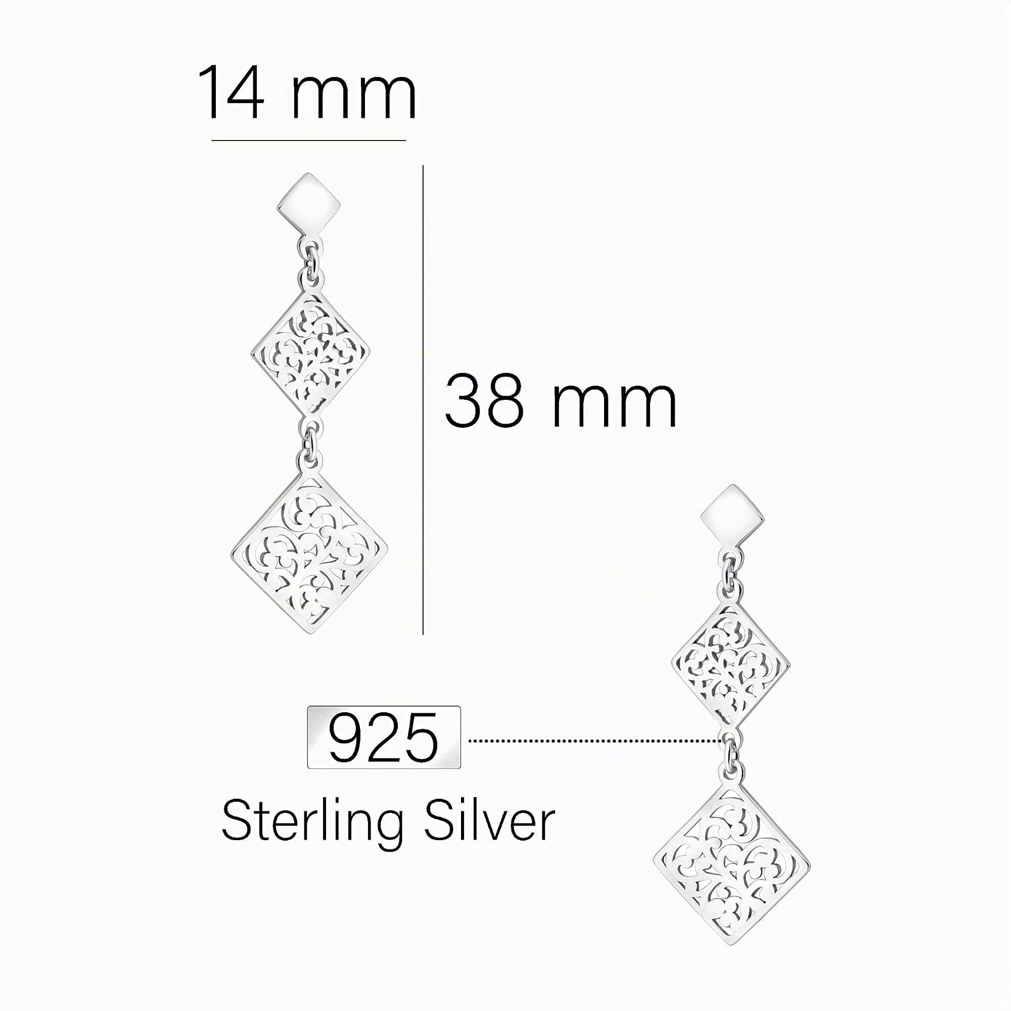 SOFIA MILANI - Pendientes para Mujeres en Plata de Ley 925 - Pendiente Colgante de Ornamentos Cuadrados