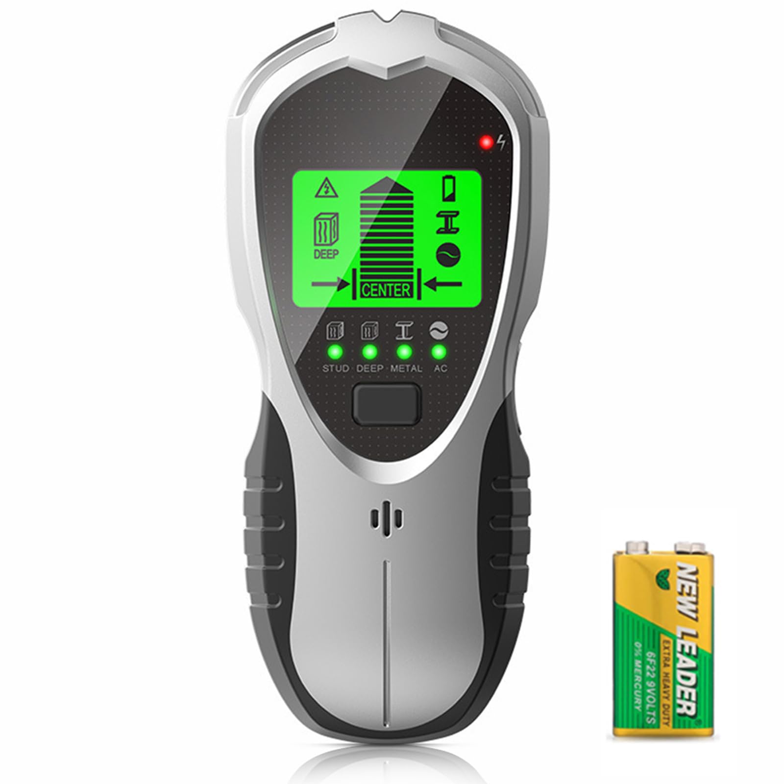 NUZEKY Lijnzoeker, detectieapparaat, 6-in-1 stroomleidingzoeker, metaaldetector, kabelvinder, stud-zoeker, stroomleidingzoeker, stroomleidingzoeker met lcd-display en spraakmelding voor AC-spanning, metaal