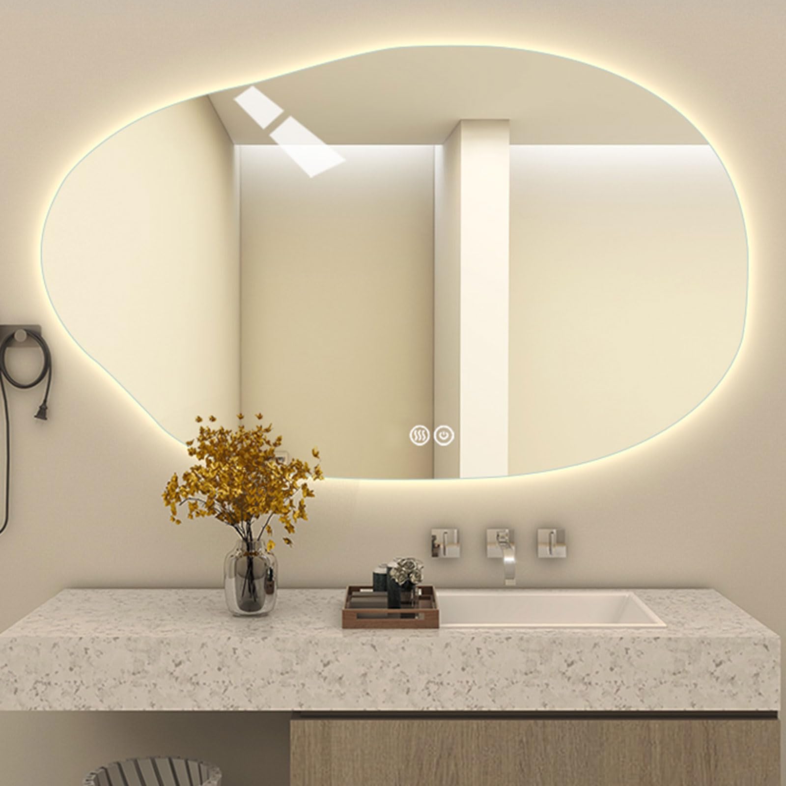 FGXHHS Smart Led with Lights, for Bathroom, Digital Mirrors,Memory Function, Dimmable Brightness, Tempered Glass, 3 Color Temperatures(3000k-6500k) 60 * 90cm/23.6 35.5in