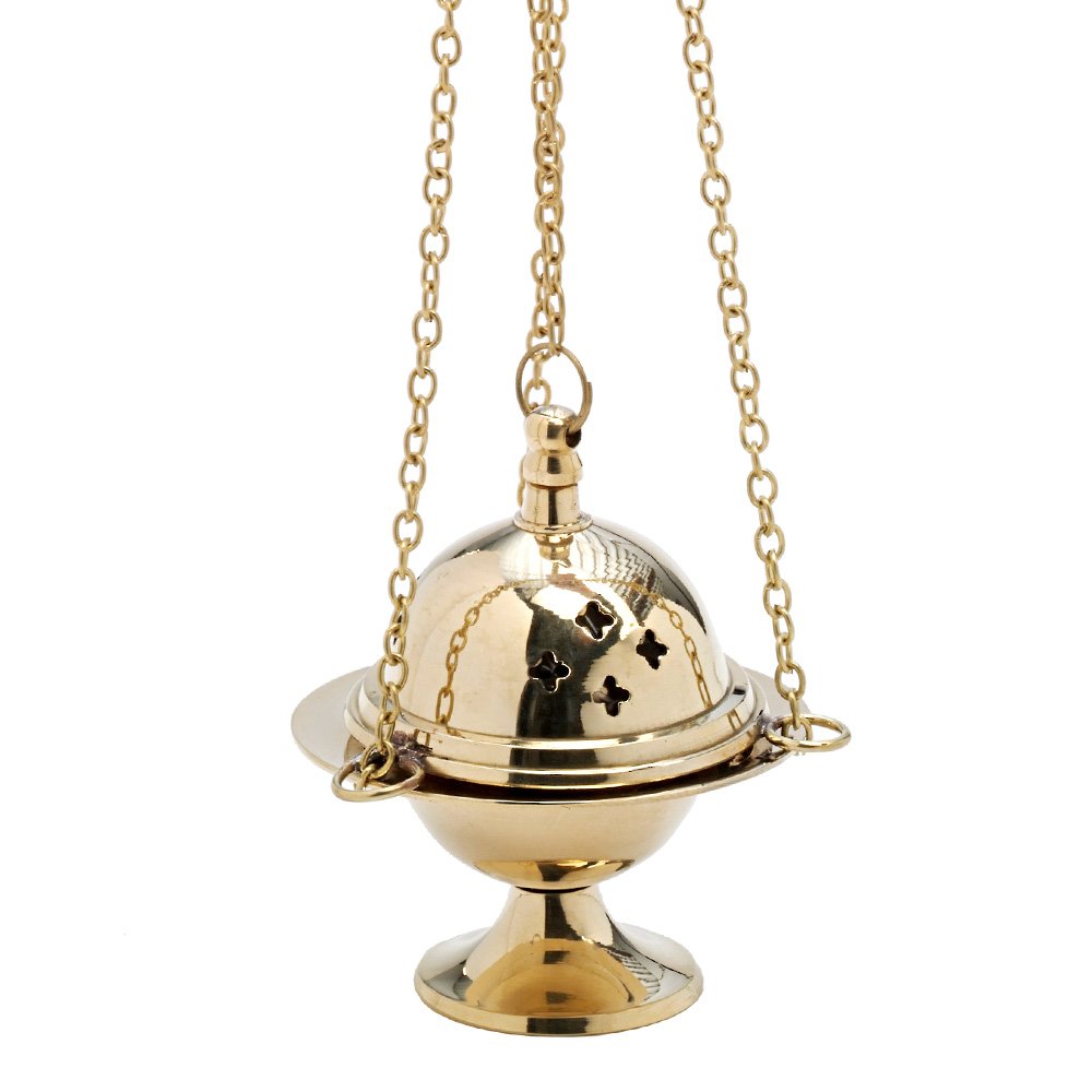 NKlaus Censer with chain 15cm inner bowl incense burner brass gold deco new 7587