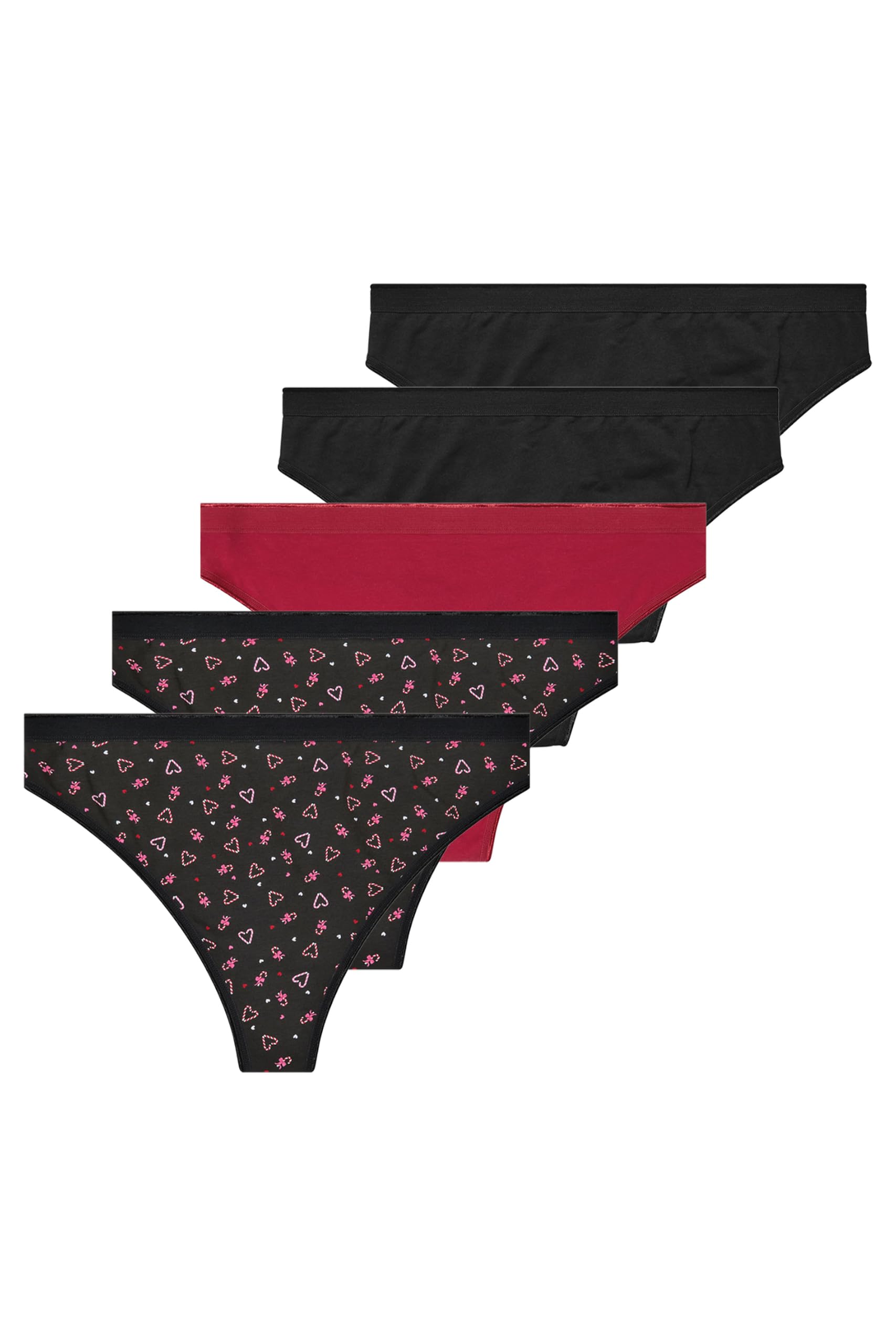 Yours Women's Black Yourset 5 Pack Curve Candy Cane Thongs - Plus Size Curve