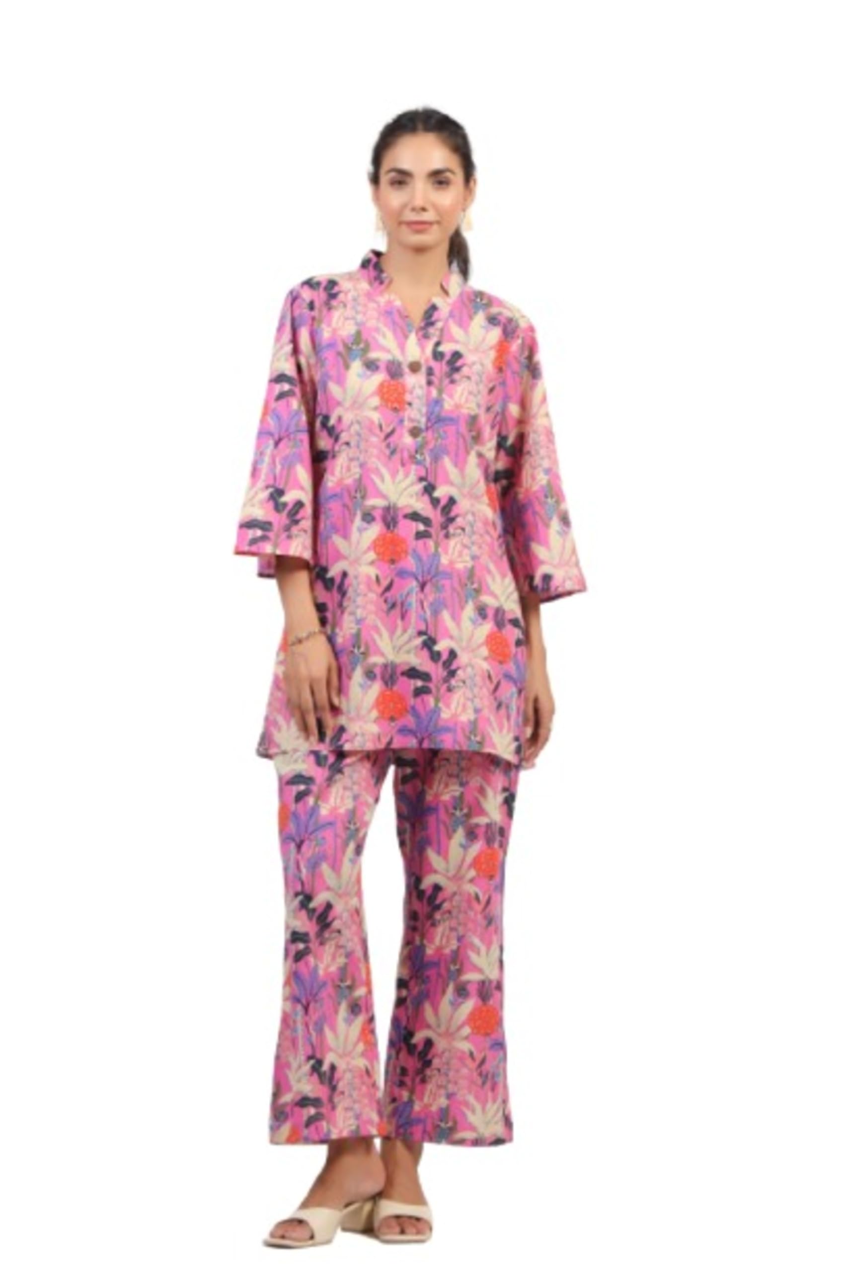 Flamingo Flora Cotton Co-ord Set for Women-image-37