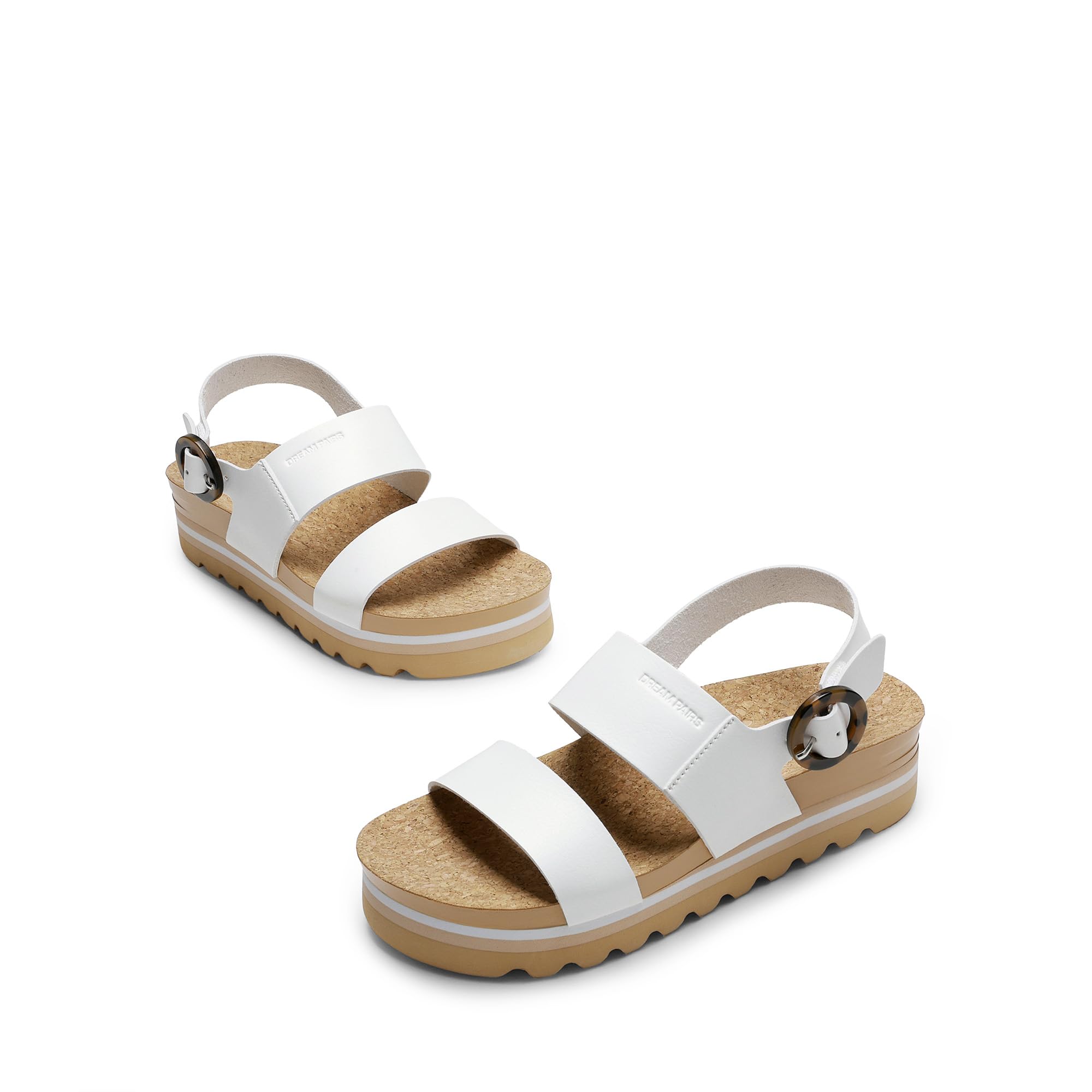 DREAM PAIRS Sandali ortopedici da donna con piattaforma di supporto per arco plantare, comodi, soletta in sughero, zeppe basse, sandali piatti estivi con fibbia carina, zeppe per la spiaggia