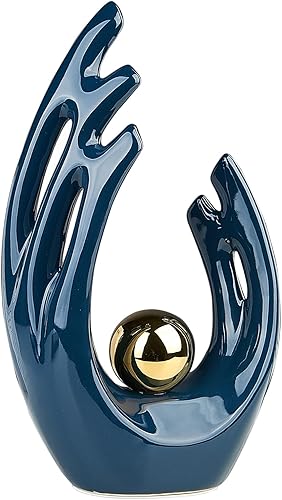 Escultura abstracta de 12 pulgadas de alto, estatua de alas azul marino, arte único, esculturas de cerámica, decoración del hogar para sala de