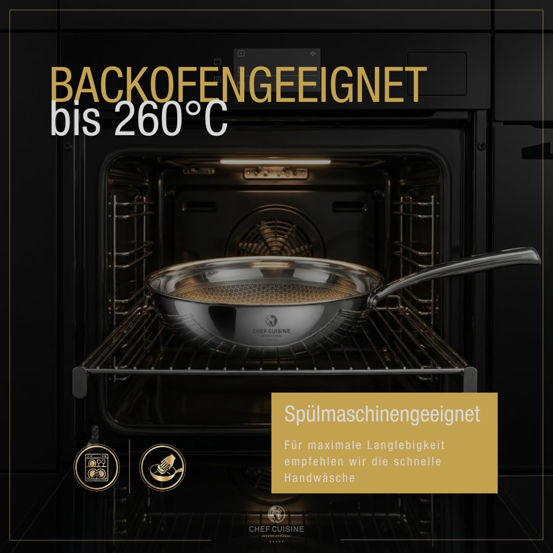Wokpfanne 28cm Edelstahl Honeycomb Keramikbeschichtung Antihaft Induktion | Kratz-/schnittfest, Antihaft, hohe Wärmeleitfähigkeit, Edelstahlwaben schützen die Keramik, Induktion, spülmaschinengeeignet