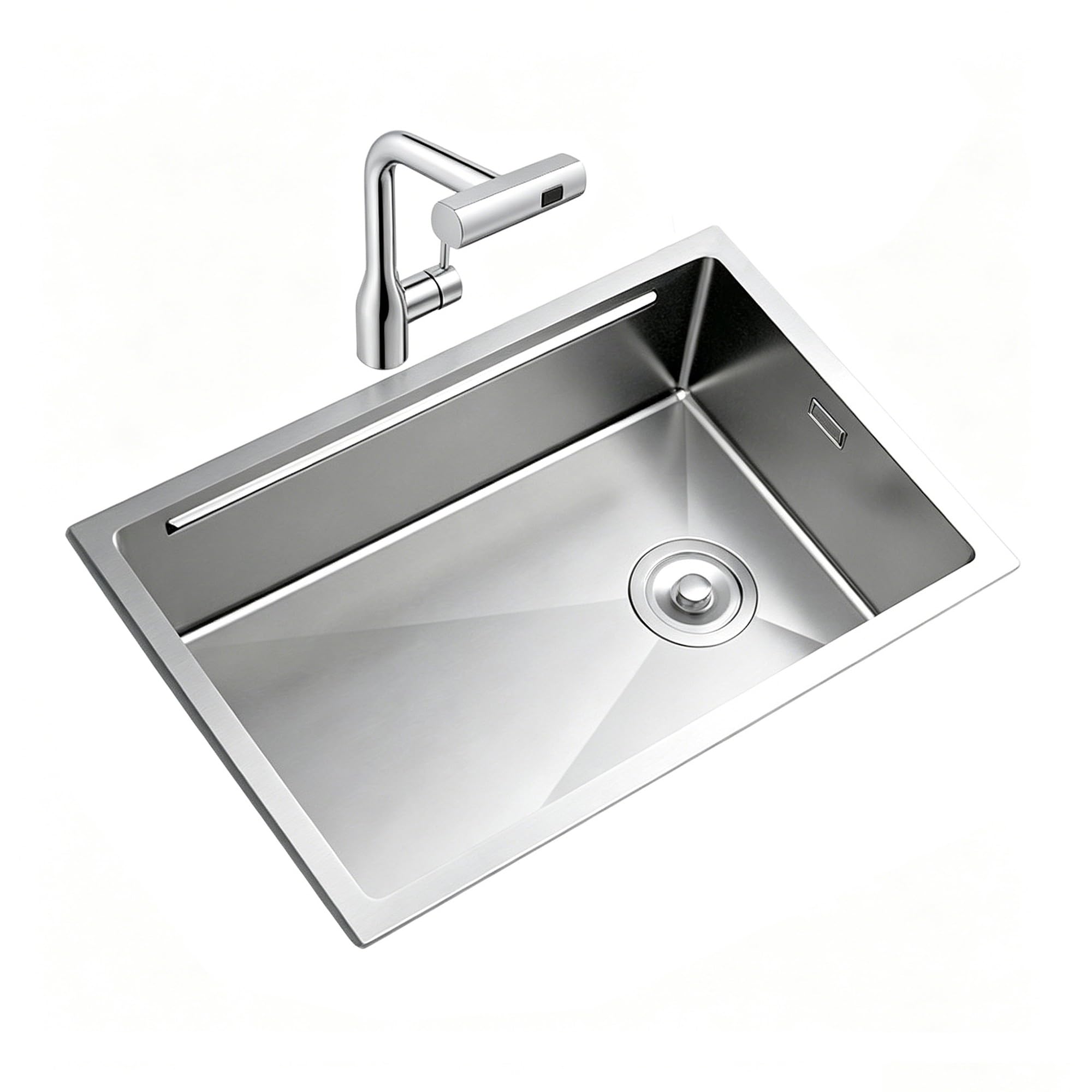 SC Sink,Kitchen Sink Single Bowl Sink Equipped with Waterfall Faucet, Suitable for Restaurants Hotels(65cm)