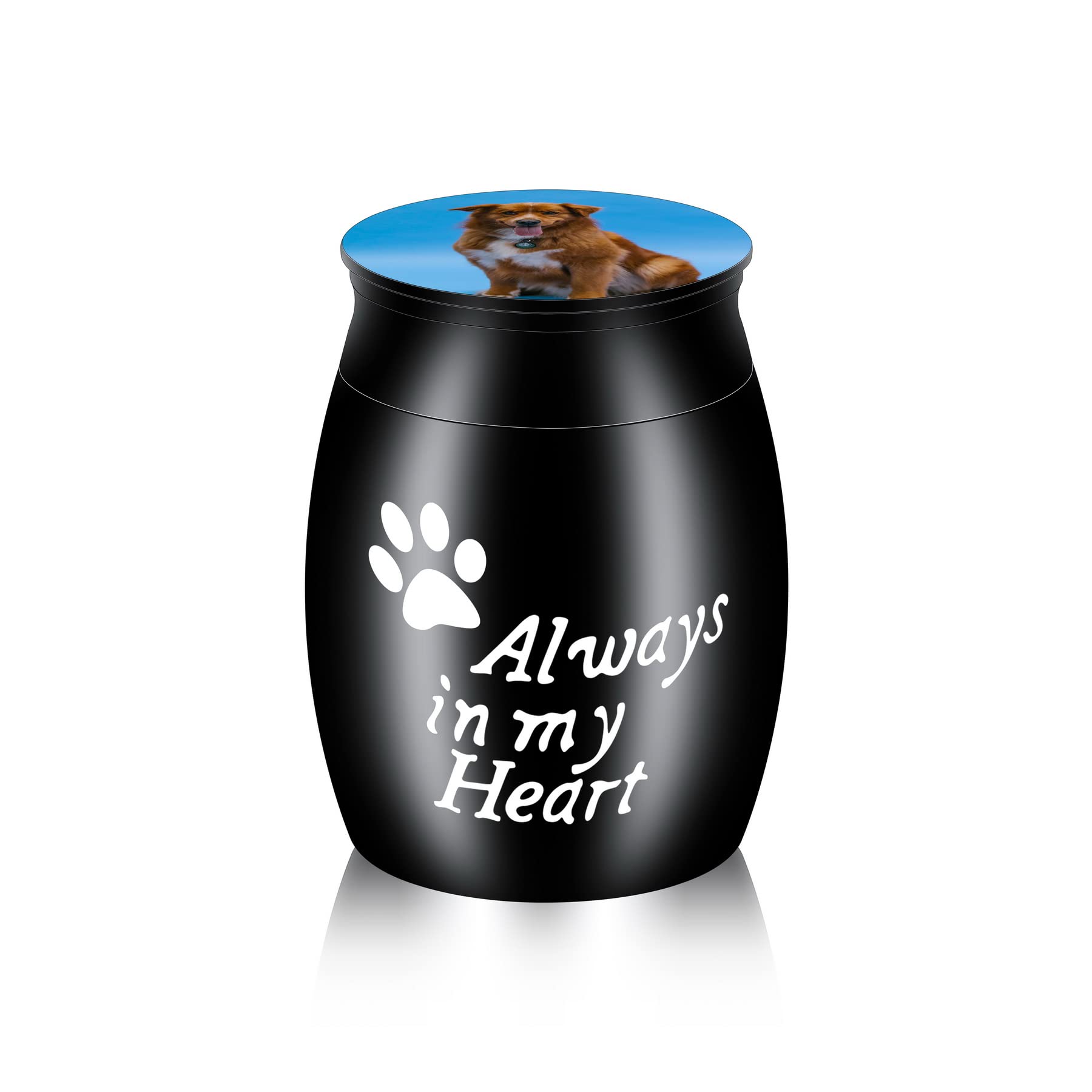 MeMeDIY Small Keepsake Urn for Human Ashes Mini Pet Cremation Urn Personalized Photo Birthstone Memorial Ashes Holder Stainless Steel Tiny Decorative Ashes Container (Black, Color Photo, Always..)