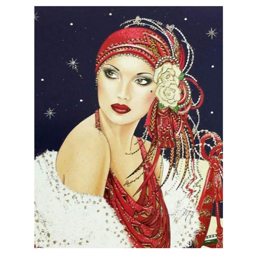 5D Diamond Painting Elegant Woman Kits for Adults DIY Lady Full Drill Paint by Number Kits Diamond Arts Craft Decorations 30x40cm/12x16in (Lady in Red 11)
