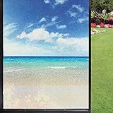 Ocean Frosted Window Film Window Privacy Film,Tropical Sandy Beach at Summer Sunny Day Holiday Vacat