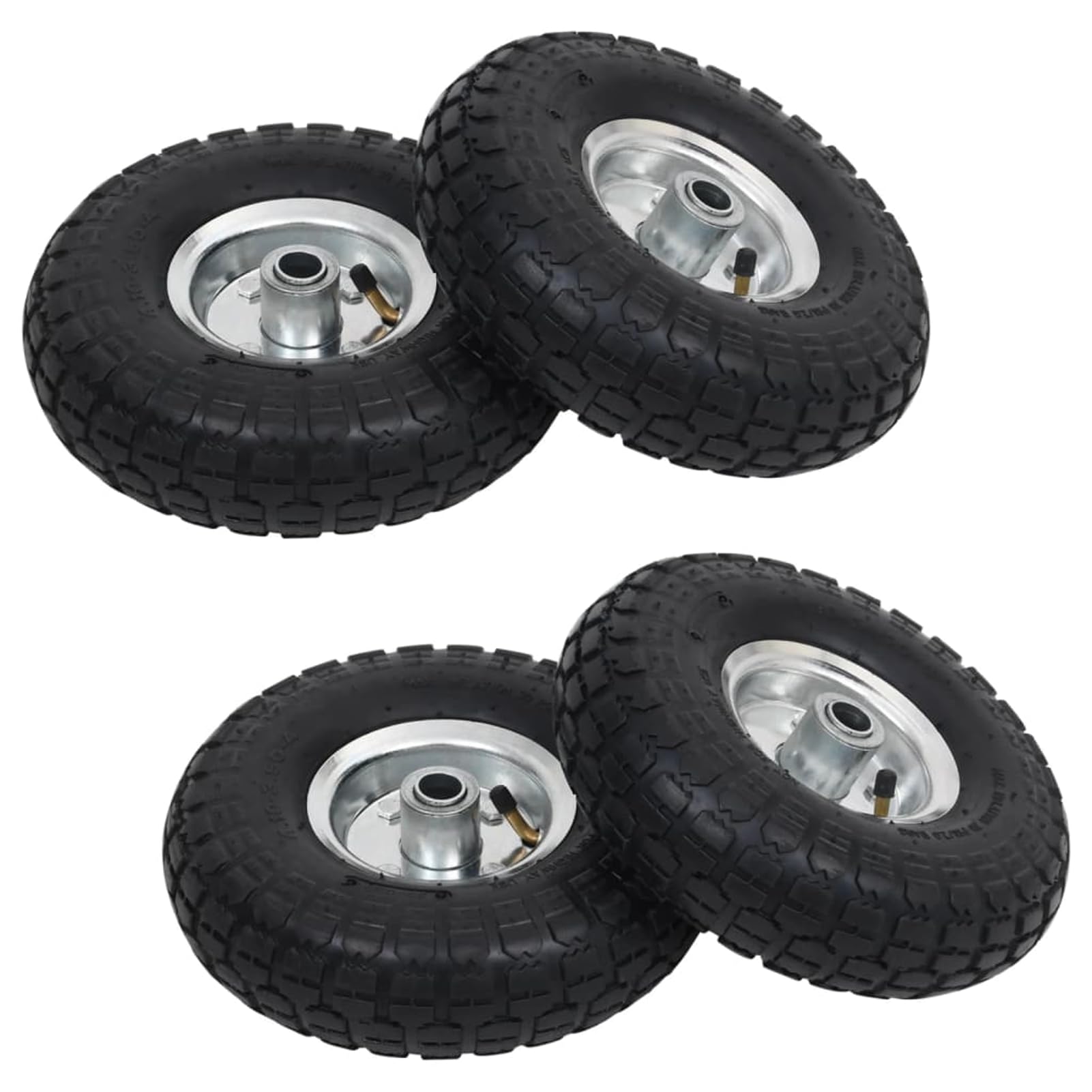 Pannensichere Karren-Ersatzräder, Luftreifen aus Gummi mit Metallfelgen, 260 x 83 mm, schwarz und silbern, für Sackkarren und Transportwagen auf unebenen Böden 142976