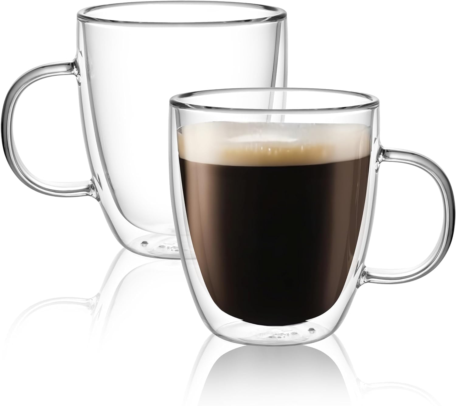 Glass Coffee Mugs - 350ml Double Walled Insulated Mug with Handle, Perfect for Latte, Americano, Cappuccinos, Tea Bag, Beverage. (Pack of 2)