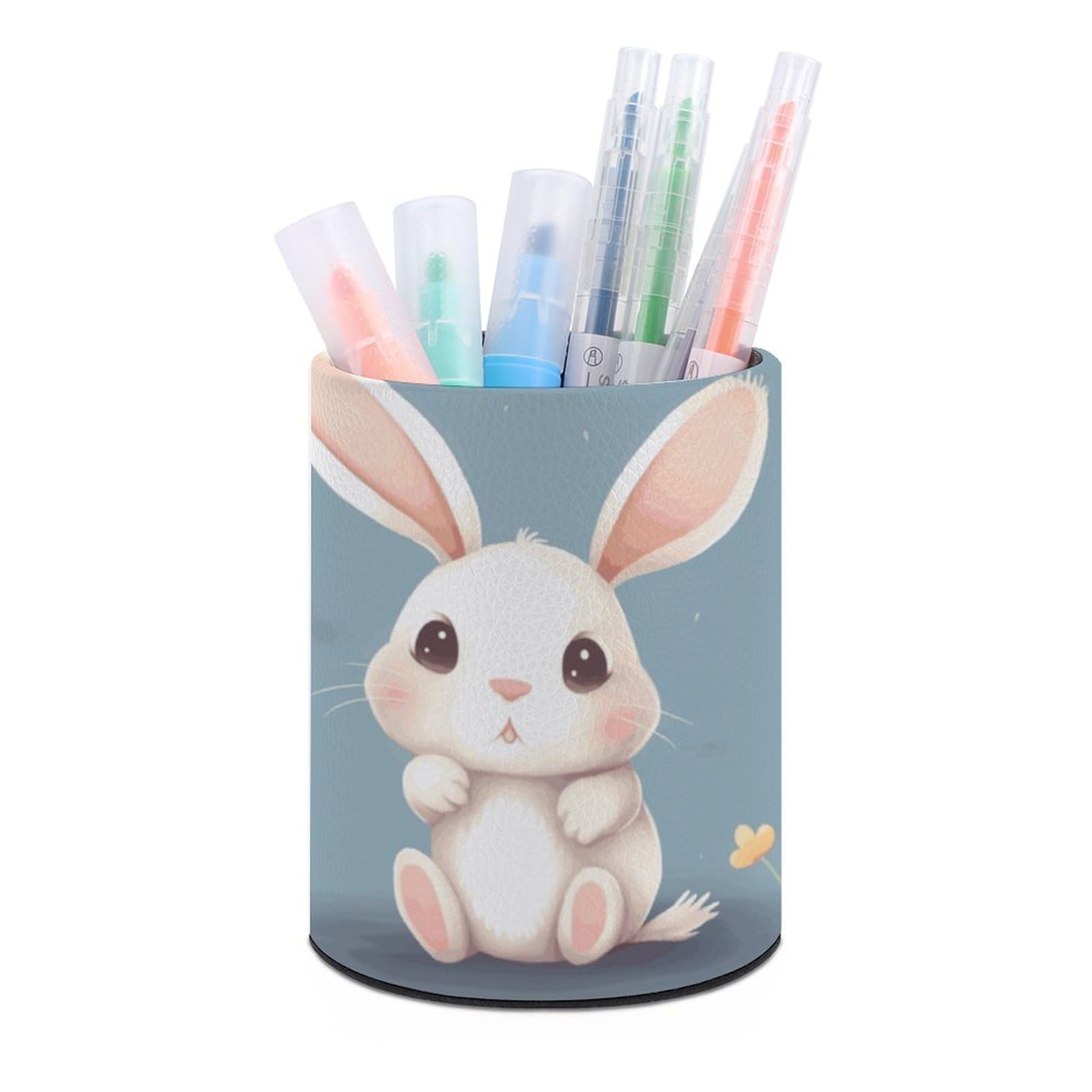 JTREHY - Cartoon Bunny Round Pen Holder Storage Box for Home Office Dresser