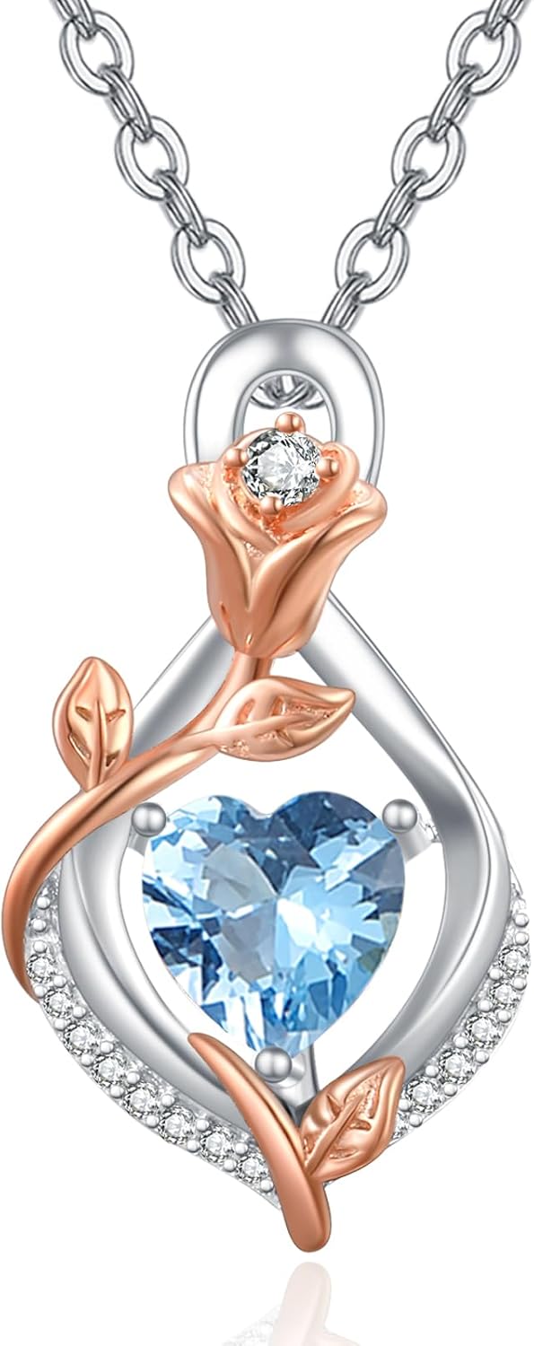 AENEAS Infinity Birthstone Necklace for Women Sterling Silver Infinity Teardrop Pendant Forever Love Jewelry Gift for Birthday Anniversary Christmas