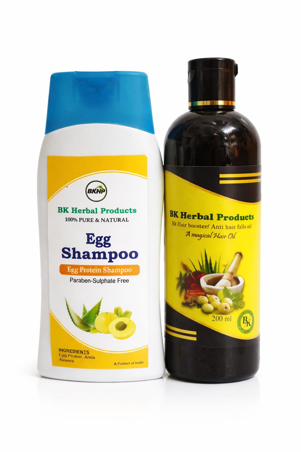 BK Herbal Products Egg Protein Shampoo and Magical Hair Oil Combo, Paraben-Sulphate Free, with Amla, Aloe Vera, 200ml booster oil and 225 ml egg shampoo(pack of 2)-image-24