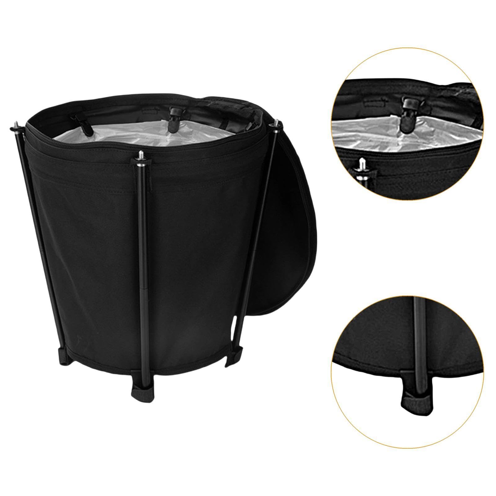 Bidone Spazzatura Da Campeggio Pattumiera con Coperchio Pieghevole Telaio Alluminio PVC Poliestere 20L Manici per Trasporto Adatto Ad Attività Esterne, Nero