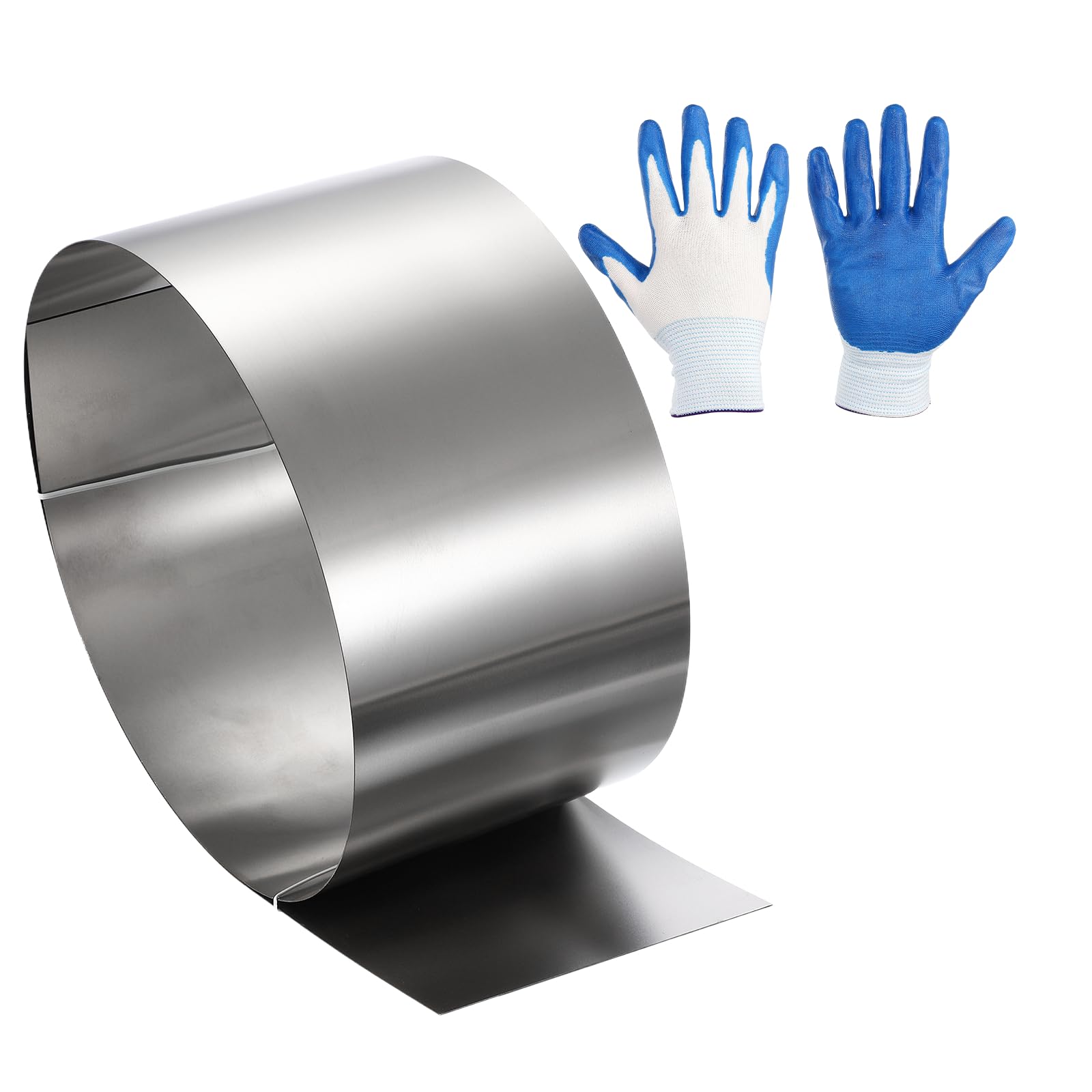 sourcing map Stainless Steel Flashing Roll, 1000mmx200mmx0.5mm Metal Roof Panels Waterproof Sheet Roll with Cut Proof Gloves for House Repair, Roof Flashing, Sealing Windows Doors