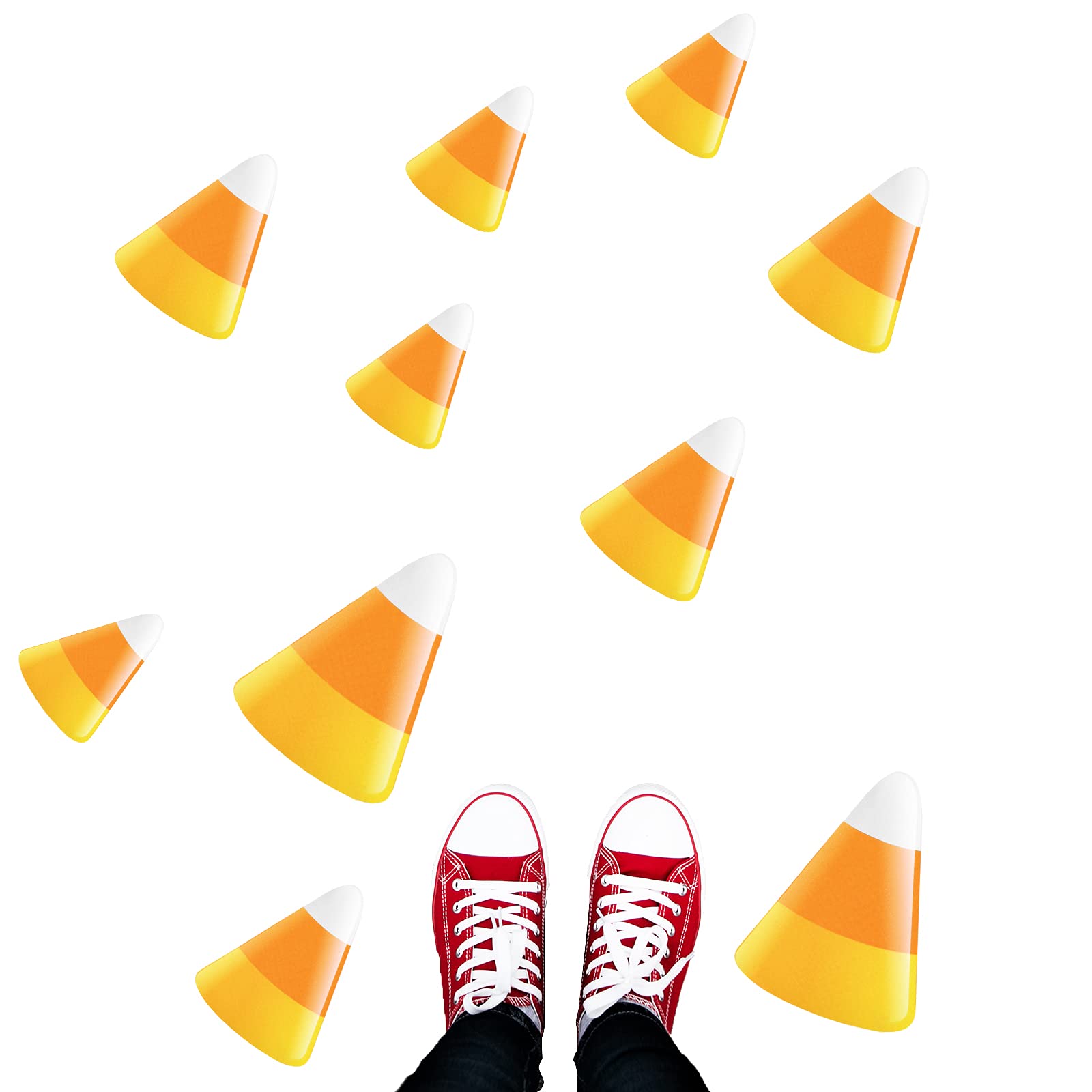 Jetec12 Pieces Halloween Corn Candy Stickers Halloween Candy Corn Decal Stickers Halloween Candy Corn Wall Decals Halloween Candy Floor Clings for Halloween Party Floor Decor, 6 Inch, 8 Inch, 11 Inch