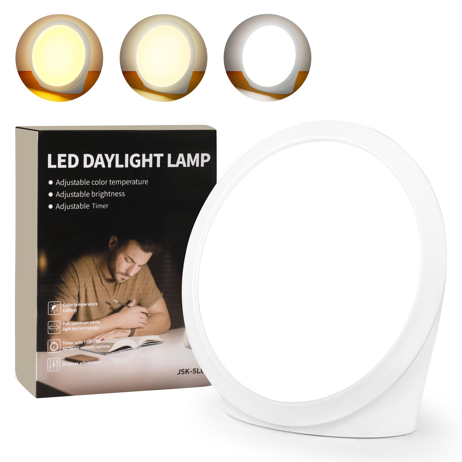 Lámpara de Luminoterapia 10.000 Lux, Lámpara Luminotherapie Ajustable, Simulación de la Luz del Día con 3 Colores de Luz, 6 Temporizadores, 5 intensidades luminosas ajustables, sin UV