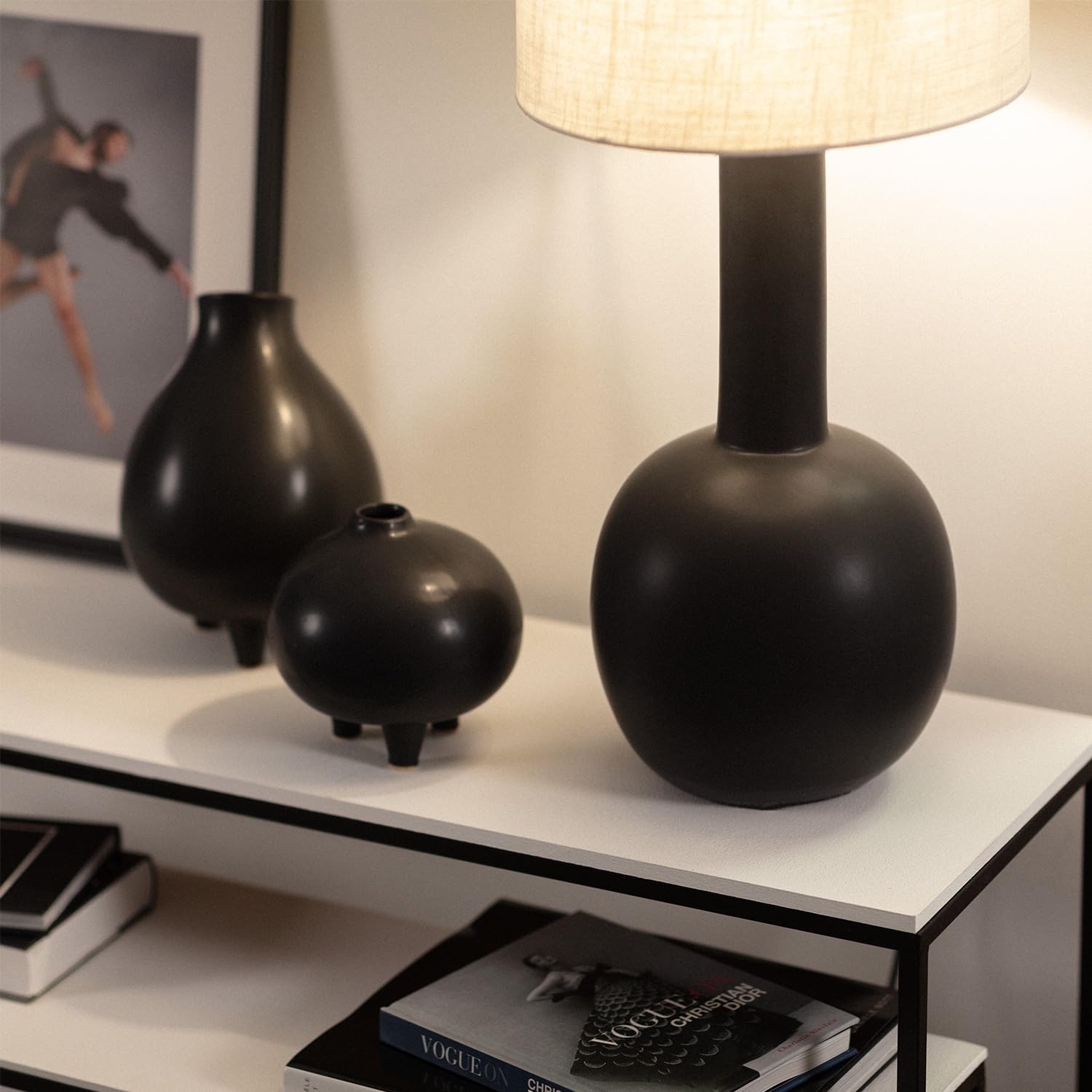 LEDKIA Lámpara de Mesa de Porcelana Guldan Negro