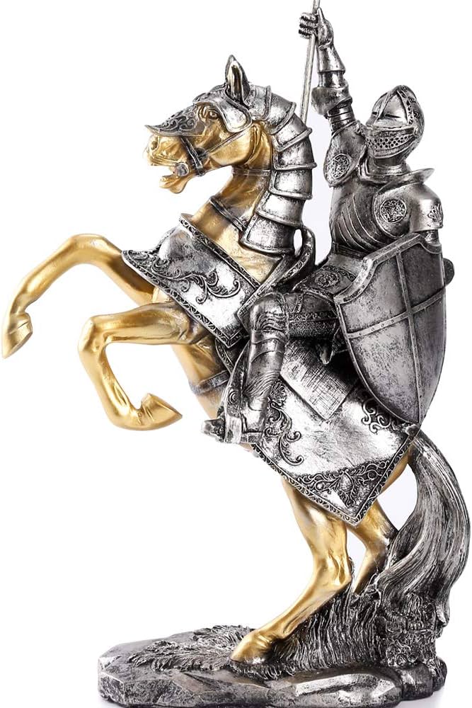 Amazon.co.jp: H&W 樹脂製 中世の十字軍 立っている馬の騎士 アート像