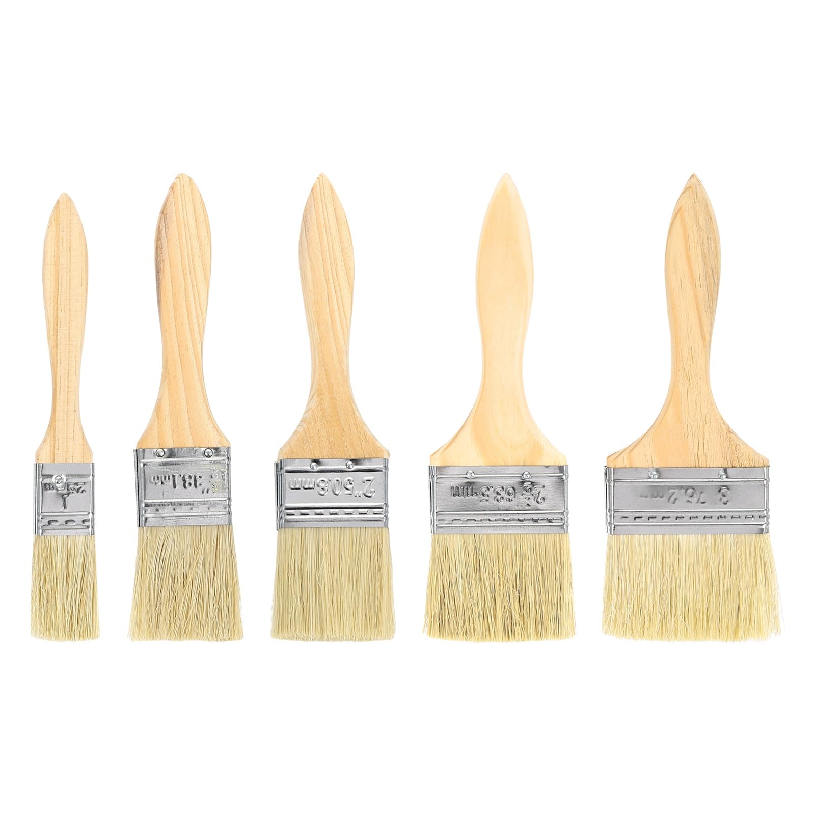 sourcing map 5pcs Chip Paint Brush 1+1.5+2+2.5+3" Flat Painting Brushes Synthetic Bristle Paint Brushes with Wooden Handle for DIY Art Painting Furniture Cabinet Fences Deck Wall Door Trim