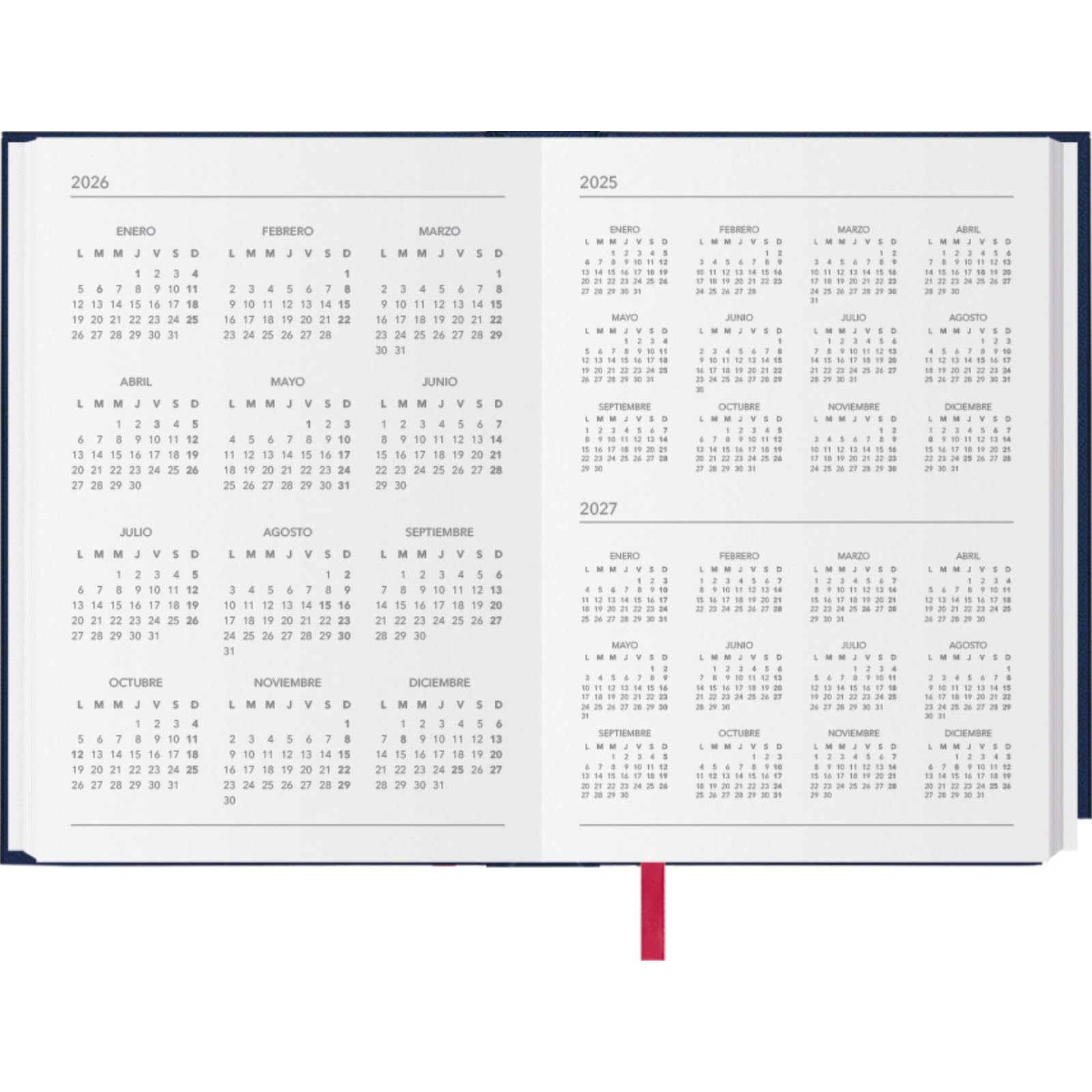 Dohe - Agenda 2026 - Día Página, Tamaño A5 (14x20 cm), Tapa Dura, 12 Meses Enero a Diciembre, Planificador Anual en Español con Marcapáginas - Síntex Azul