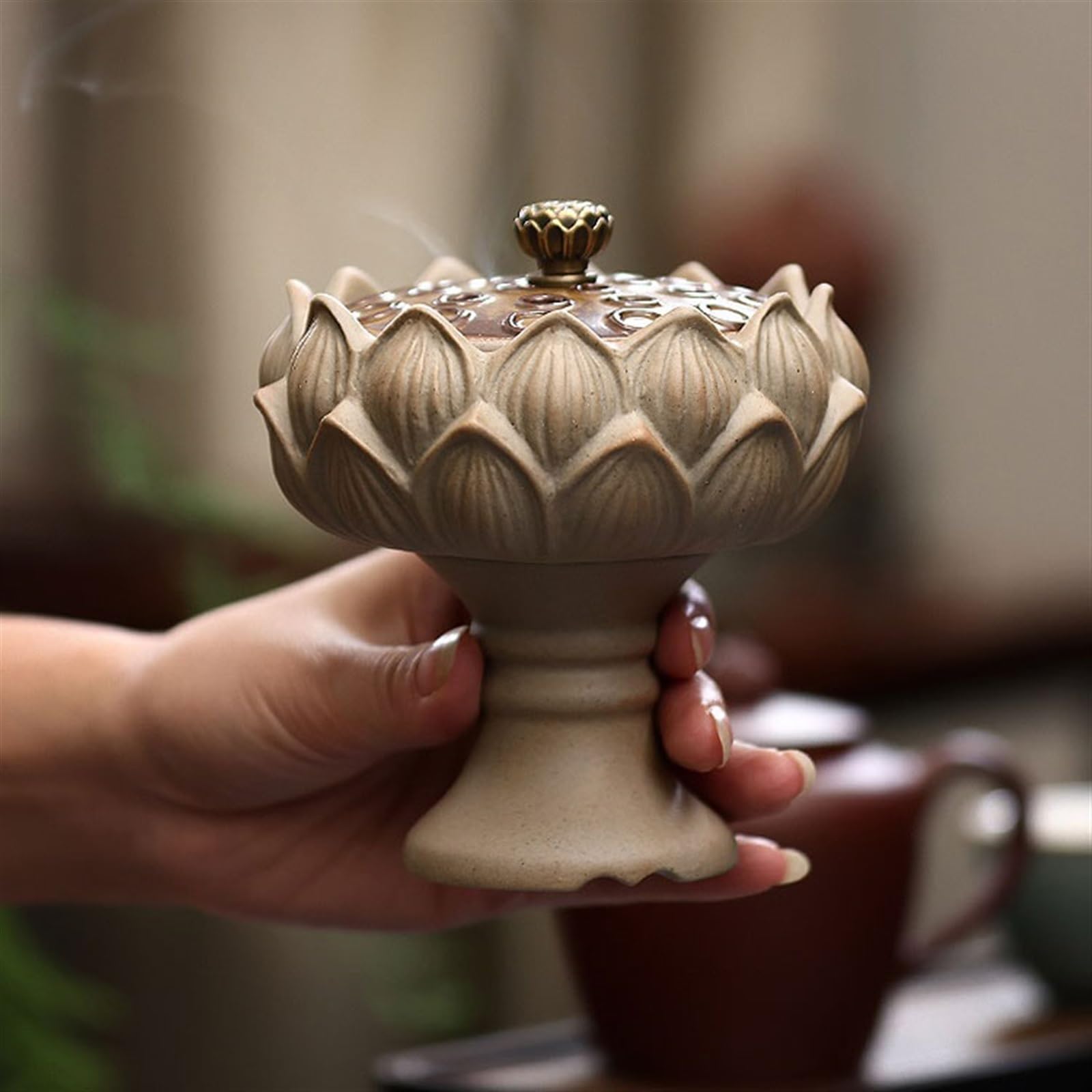 Dekoracje Ręcznie rzeźbiona kadzielnica w kształcie lotosu Wykwintna ceramiczna kadzidło dekoracja wewnętrzna stylu retro