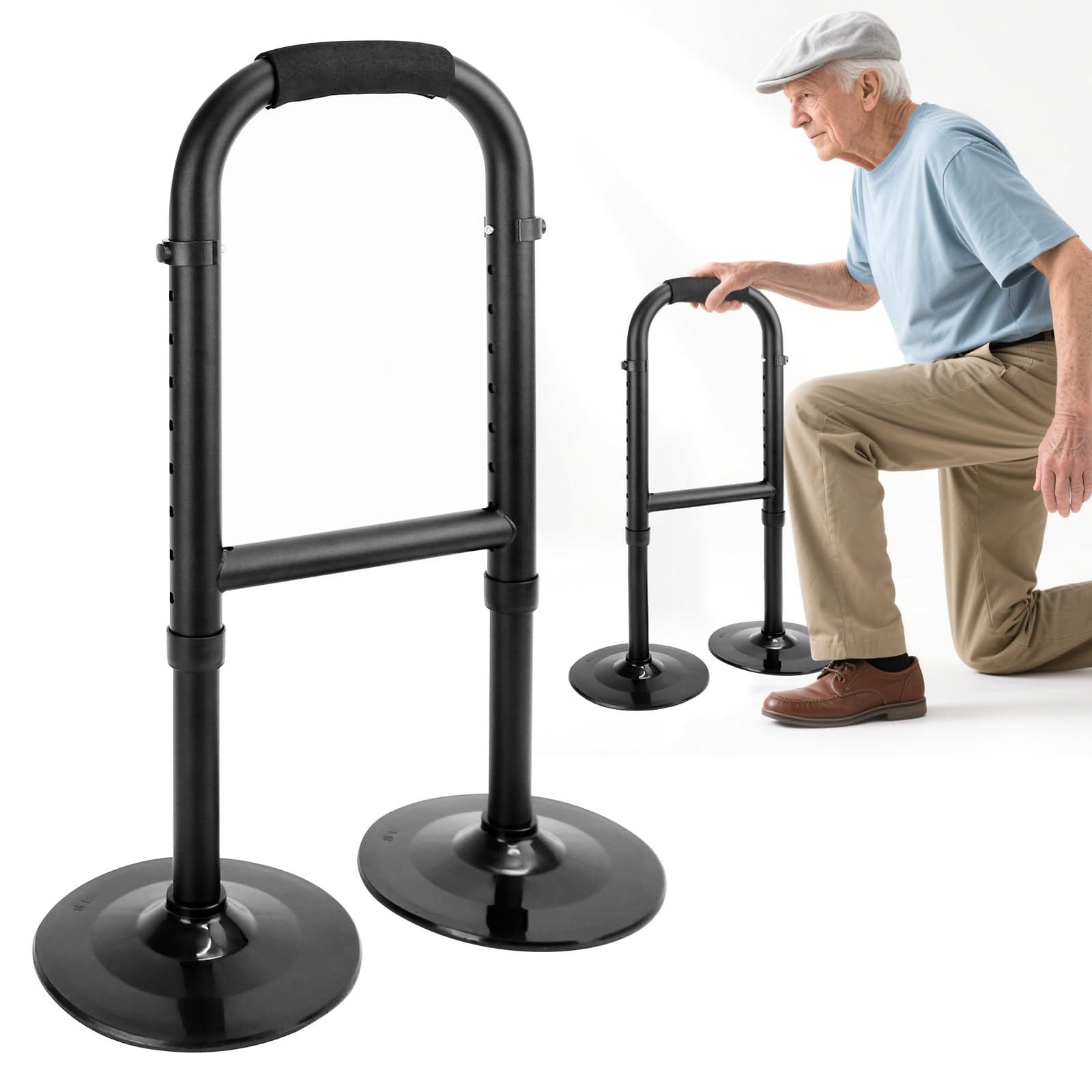 Aiuto per alzarsi da letto, per anziani, altezza regolabile, per divano, aiuto per alzarsi dal pavimento per anziani e sostegni, stabilità, doppia base, carico minimo 90 kg