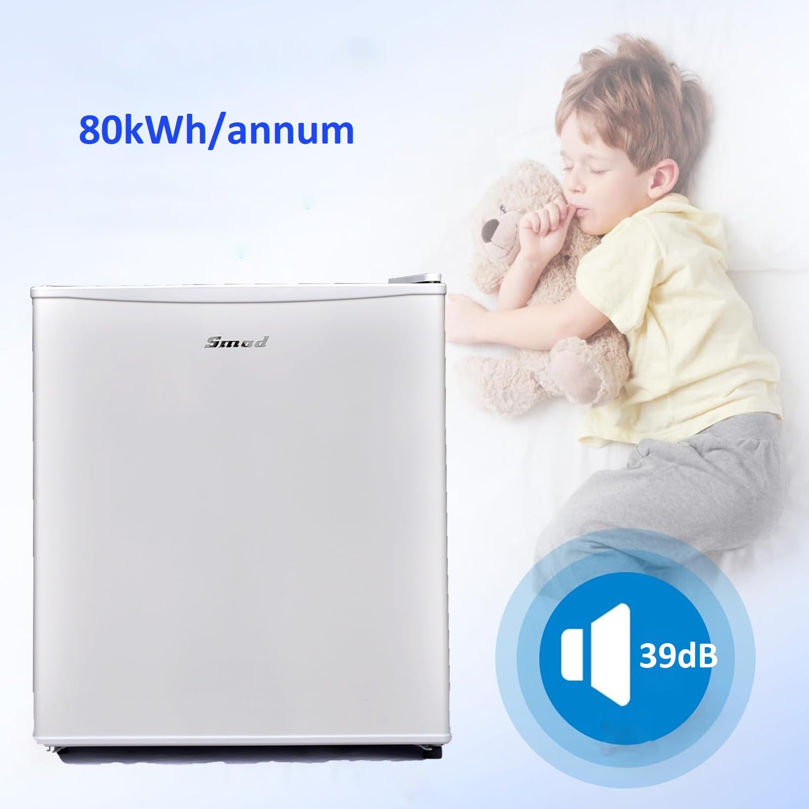 Smad Mini Frigo 48L Petit Réfrigérateur Porte Réversible 0-10℃ MiniBar Blanc