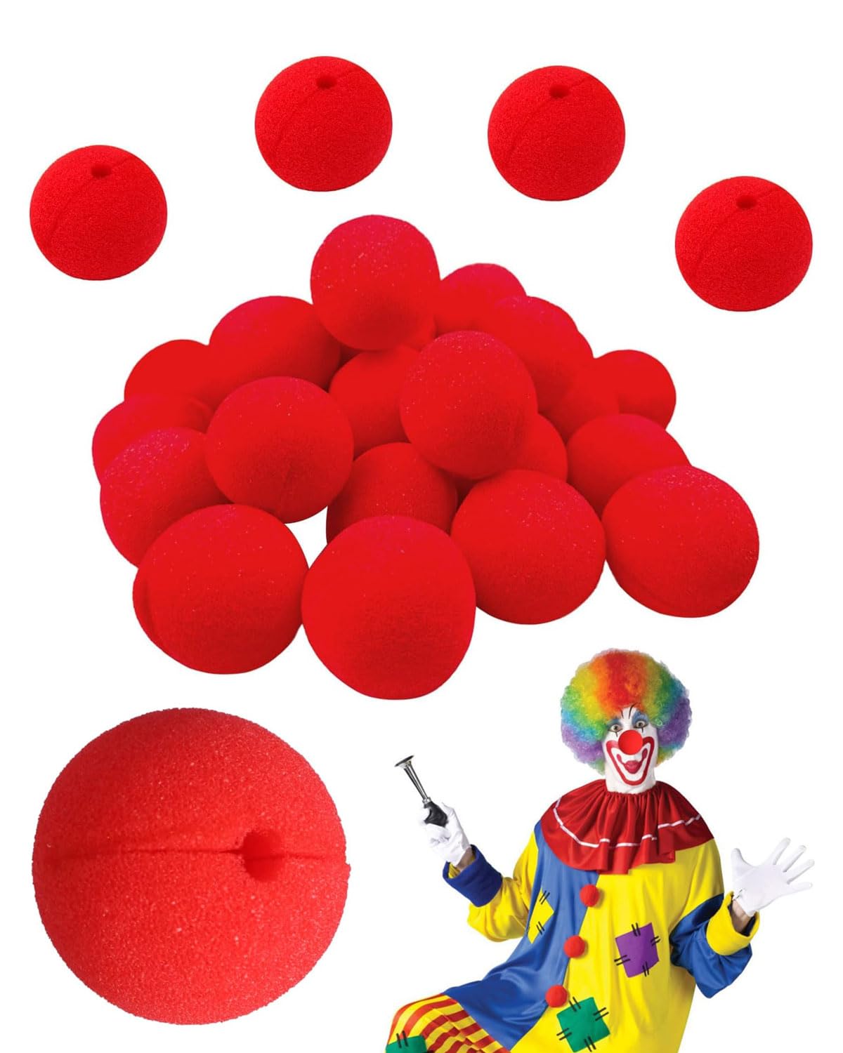 HSIXHAF Pack of 16 foam clown noses, false noses in red, clown nose, foam nose, cosplay nose, costume clown nose, diameter 4.8 cm, for fancy dress, carnival or other theme parties