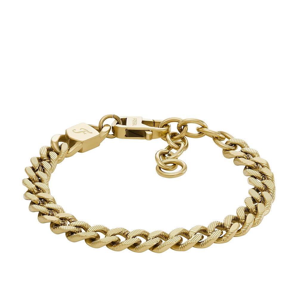 Fossil Unisex Harlow Linear Texture Chain Gold-Tone Stainless Steel Necklace, Gold, Men