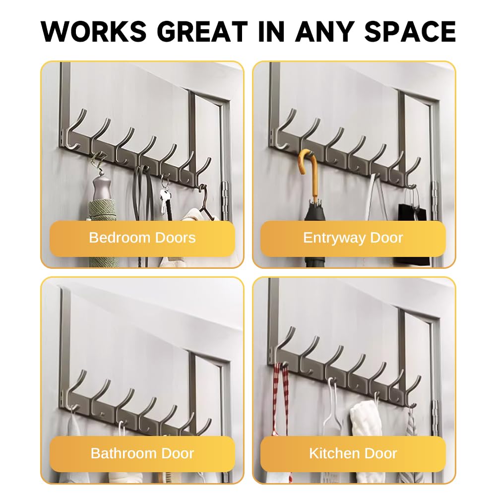 BORDSTRACT Ganchos para puerta, 8 ganchos con brazos 15.75in/40cm aluminio espacial perchero para batas y ropa para baño guirnalda soporte para tabla de planchar diseño delgado elegante y resistente