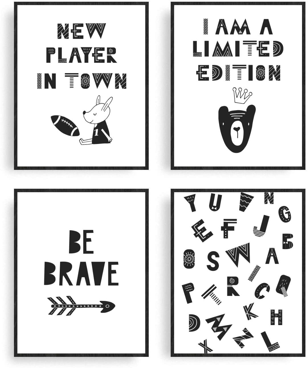 Qraytur Nursery Decor Posters (Boy B&W, 8"x10") Black & White Scandinavian-Inspired Art for Baby Boy or Girl's Room | Animal Woodland Adventure & Nature-Themed Playroom Wall Artwork [Unframed]