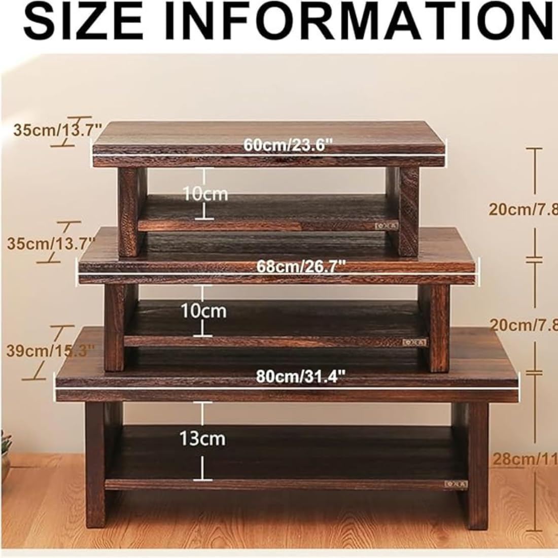 Wooden Expert Retro Japanese Wooden Low Table Wood Table for Living Room Coffee Table for Bay Window and Tatami Zen Tea Table,Dark Brown (68 * 35 * 20cm)