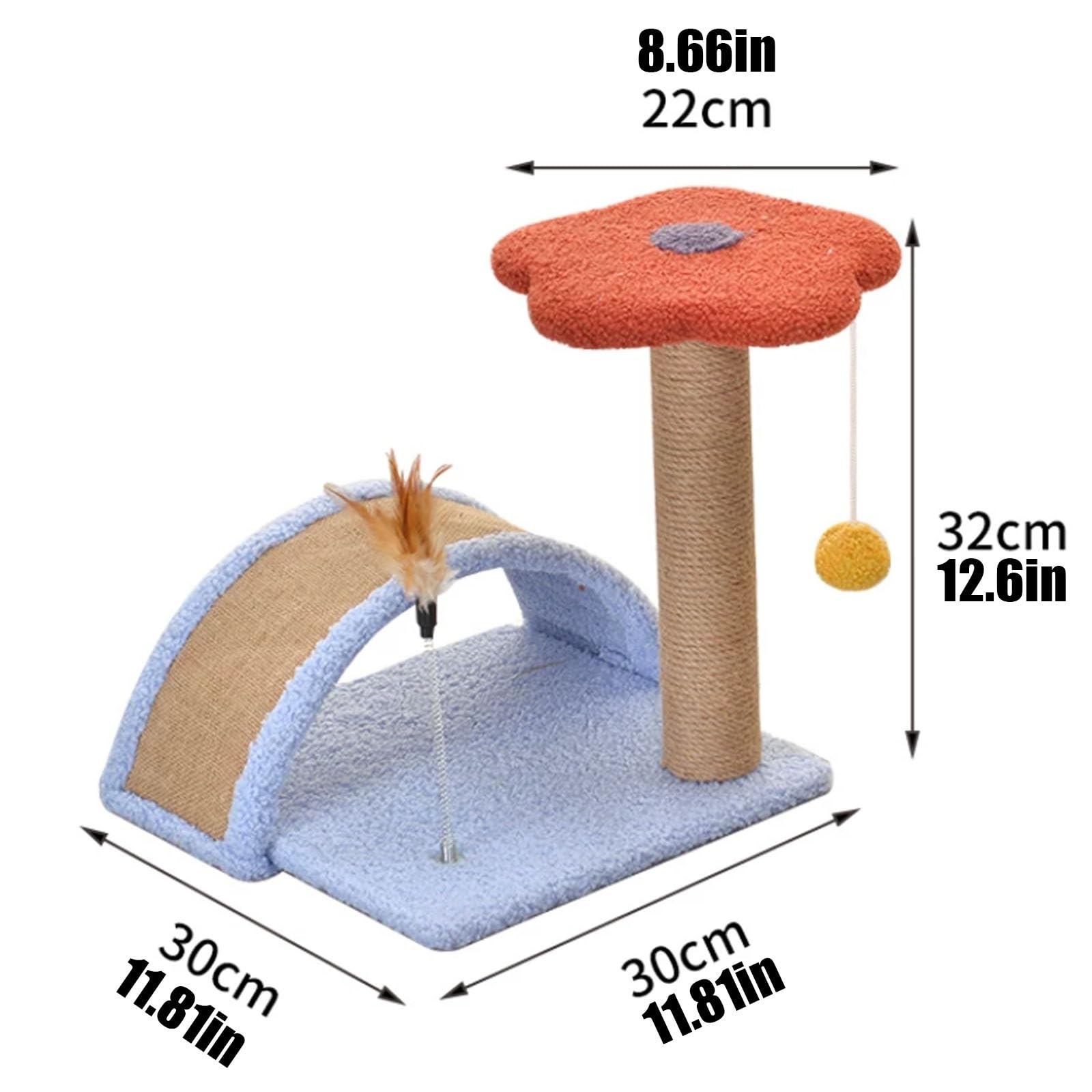 Kratzbaum Katze, Kratzbaum/Kratzstamm mit Spielball für Kleine Katzen(Red,+Arched cat Bed)
