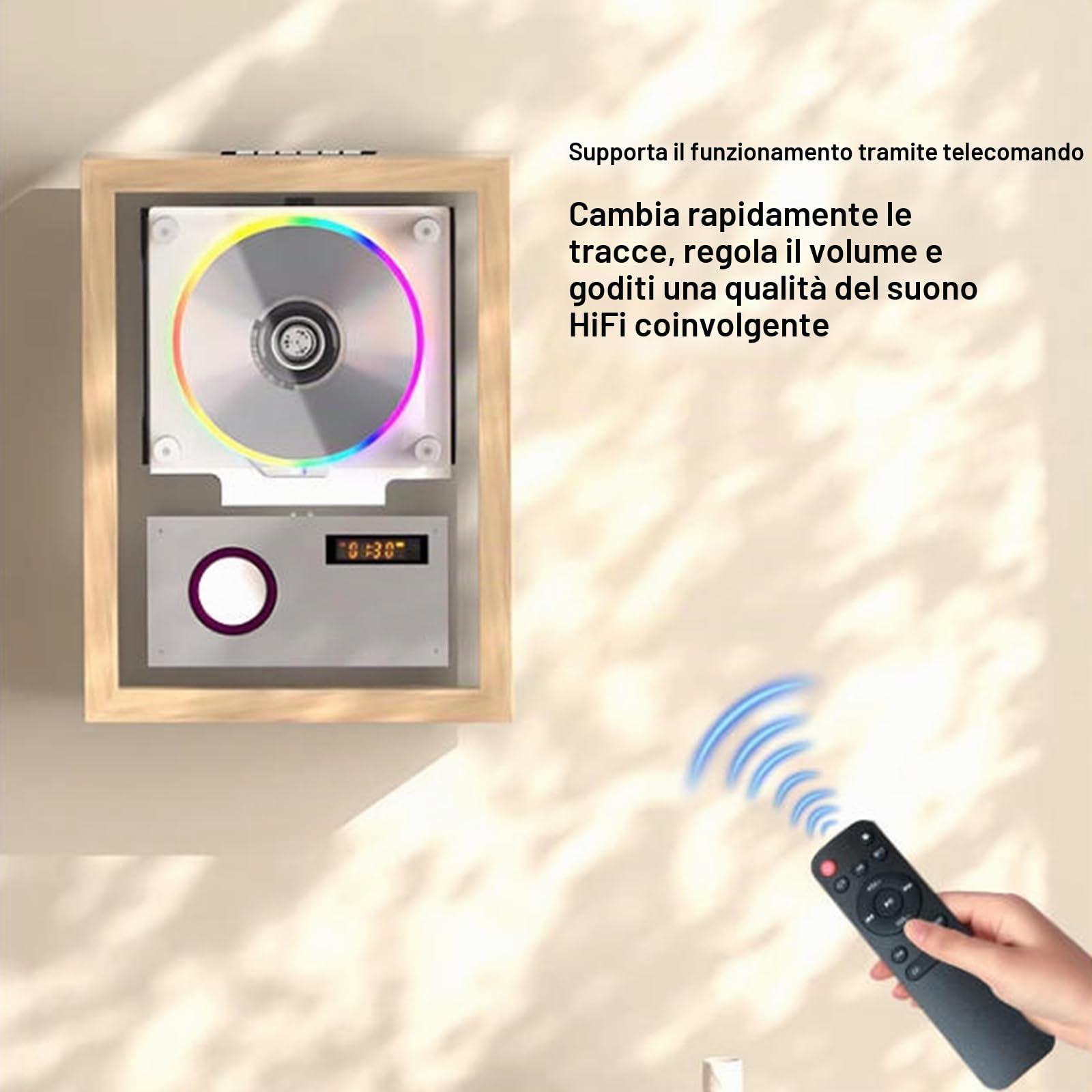 Lettore CD Music Frame, Lettore CD da Parete con Altoparlanti, Schermo LED, Illuminazione Ambientale, Telecomando, Uscita Bluetooth/AUX da 3,5 Mm, per La Casa, L'Ufficio E La Galleria