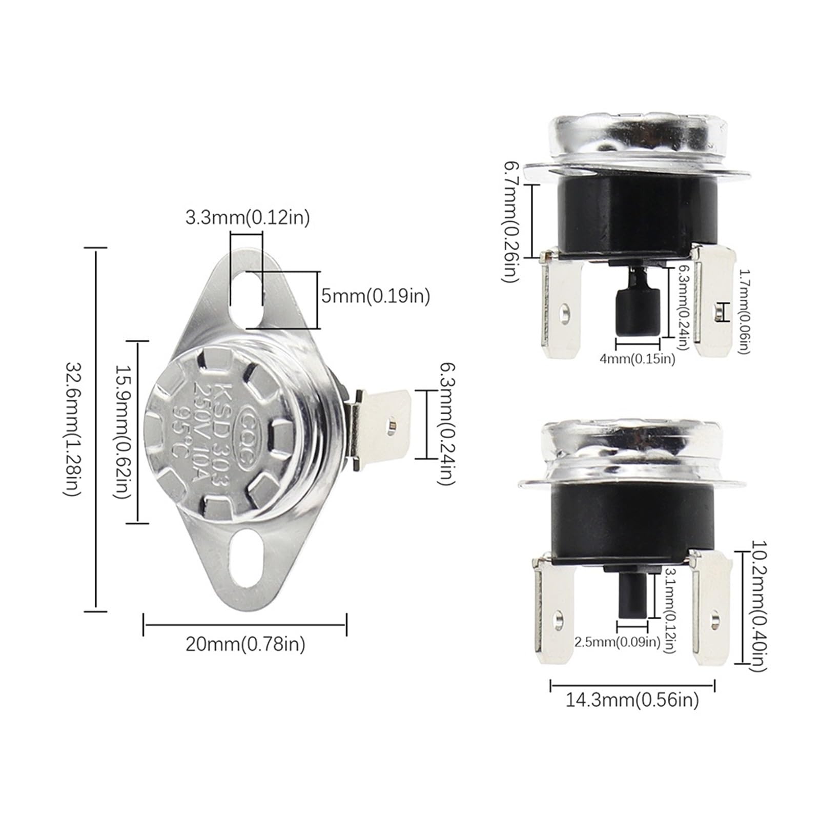 Thermostat à réinitialisation Manuelle, Interrupteur de température normalement fermé, contrôle de la température, KSD301 KSD303 10A 45 150 C degrés, 1 pièce (Color : 75C)