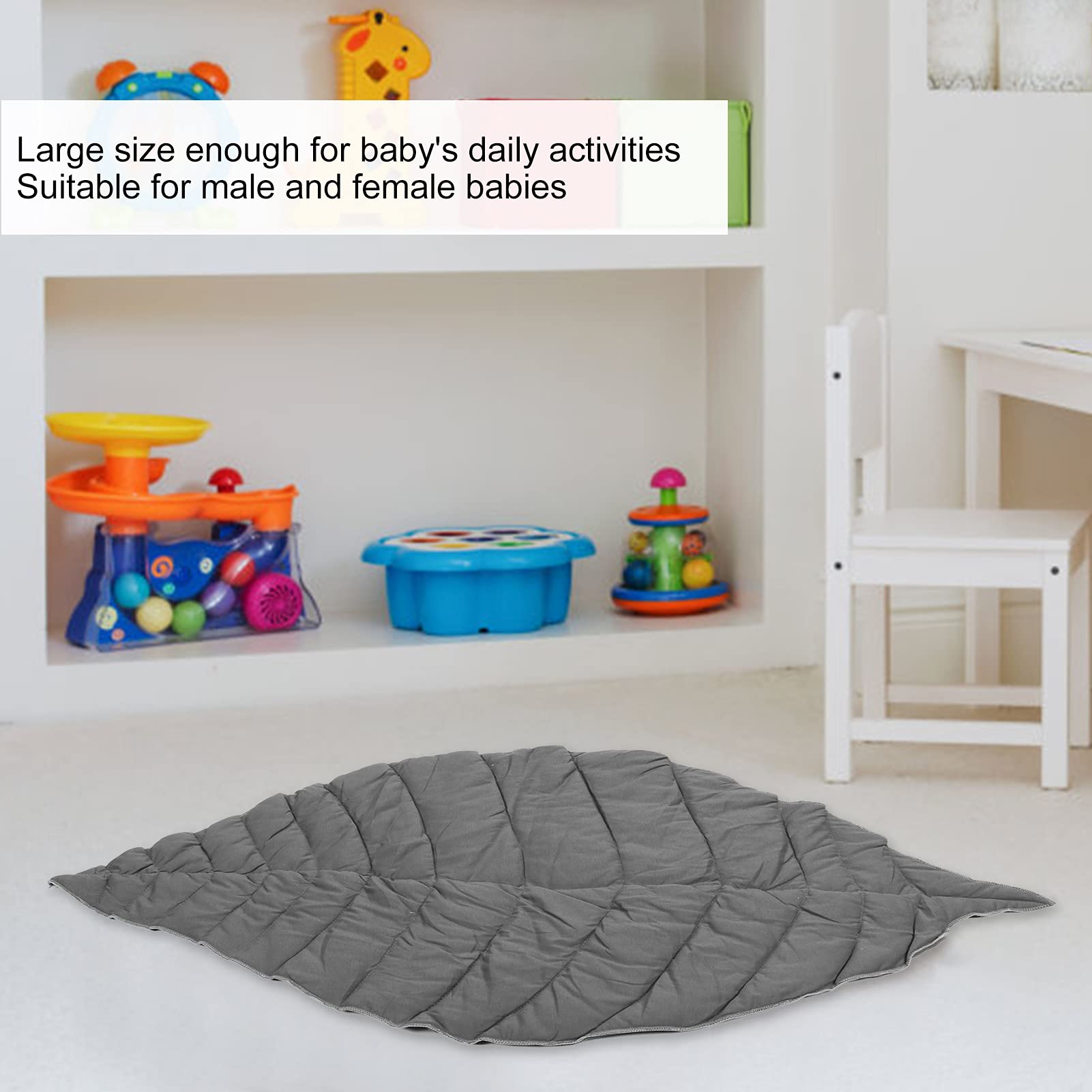 Baby Crawling Carpet Mat, Maple Leaf Shape Handmade Baby Play Mats Super Soft and Textured Baby Playmat Carpet Blanket for Kid's Room Decoration(Grey)