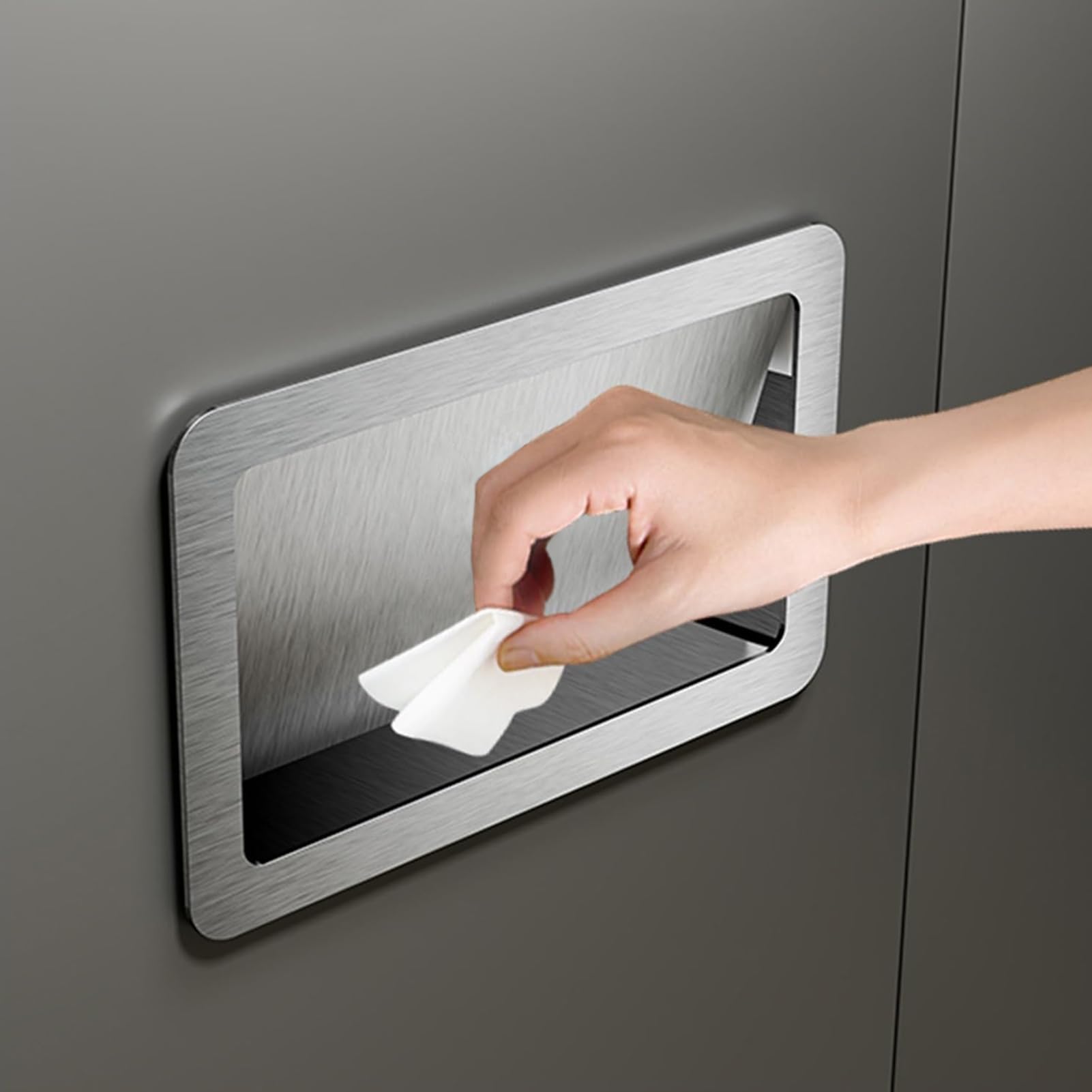 Tapa Bote Basura Montada en Pared, Tolva Basura con Solapa Acero Inoxidable 304, Cubículo Basura con Apertura Lateral Incorporada para Puerta Gabinete en Cocina,Plata,Style C