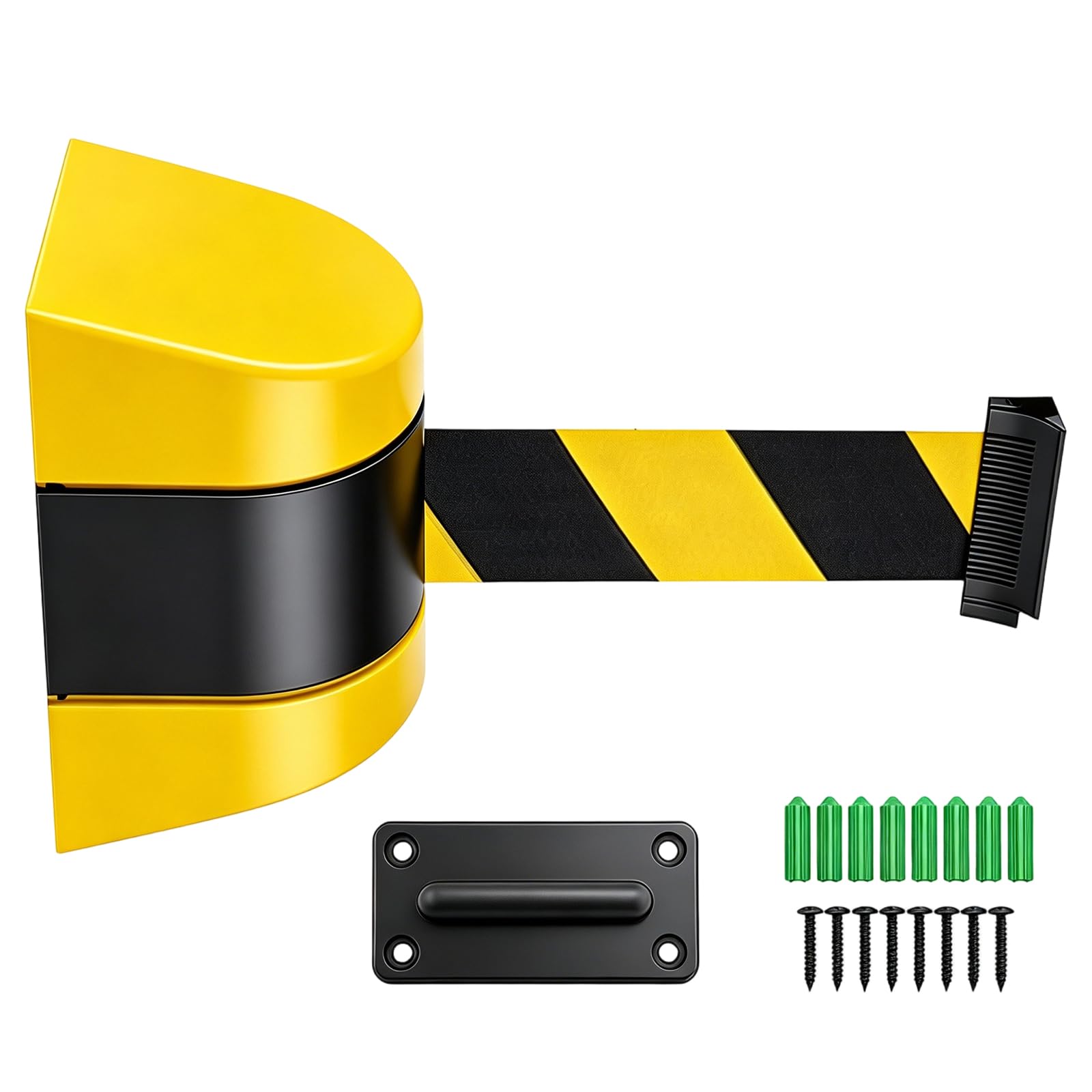 Nastro di sicurezza estensibile da 5 m, per montaggio a parete, con alloggiamento in ABS, nastro di sicurezza giallo-nero per code, guida personale e controllo degli accessi (giallo e nero)