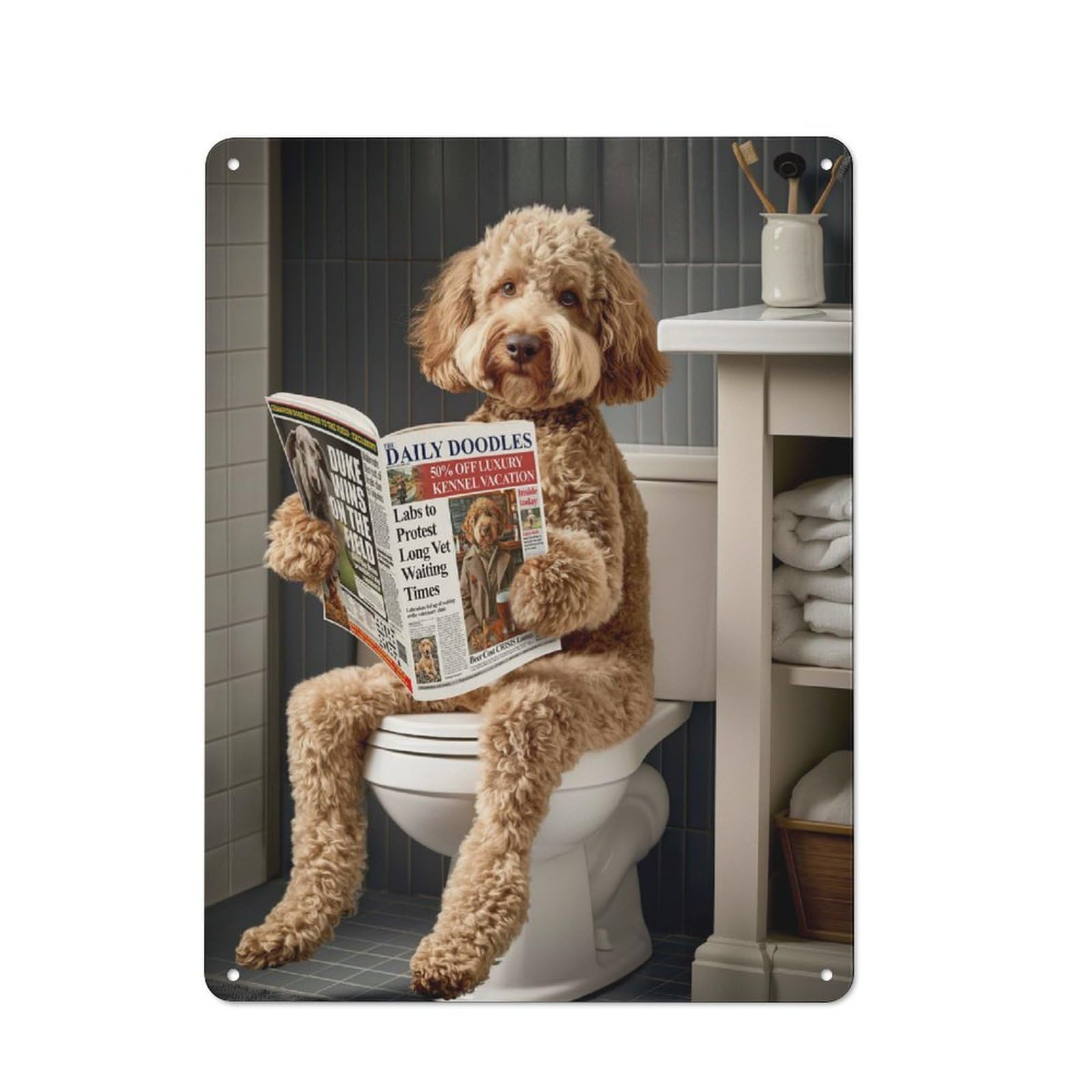 Junmoney Labradoodle On The Toilet Rustic Metal Sign 40X30cm For Man Cave Or Games Room, For Vintage Wall Decor Fans, For Garage And Workshop Walls
