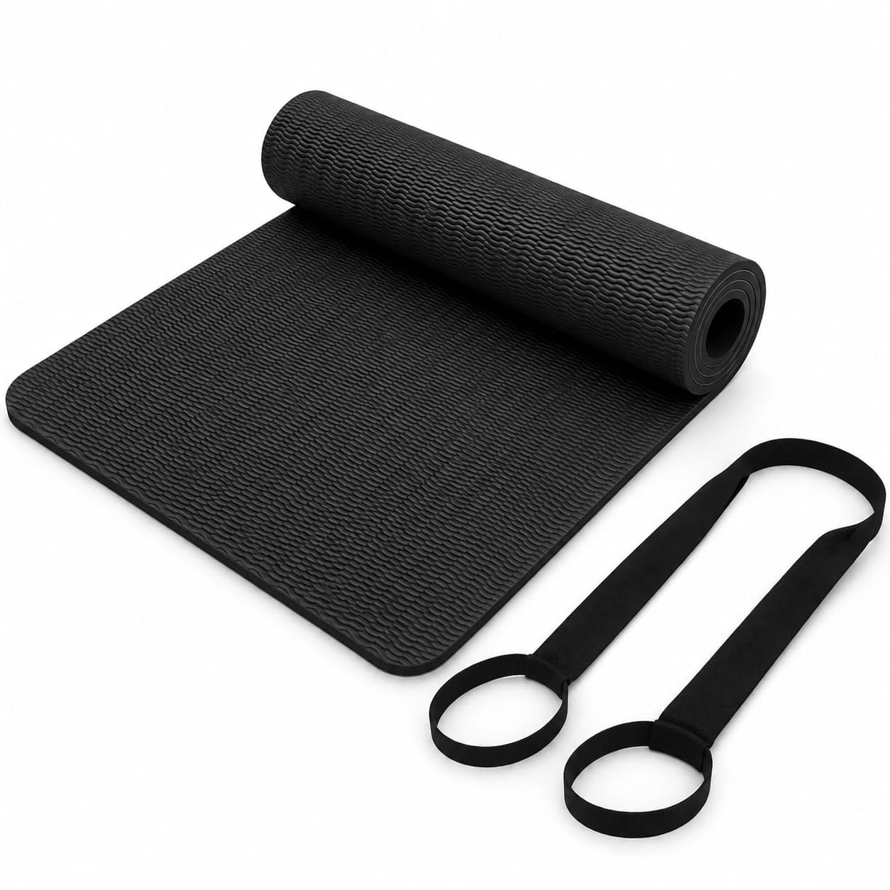 Black 6MM TPE Yoga Mat with Carry Strap | Anti-Slip Exercise & Workout Mat for Men & Women | Lightweight, Sweat Resistant, Eco-Friendly | Home Gym, Yoga, Pilates & Fitness-image-8