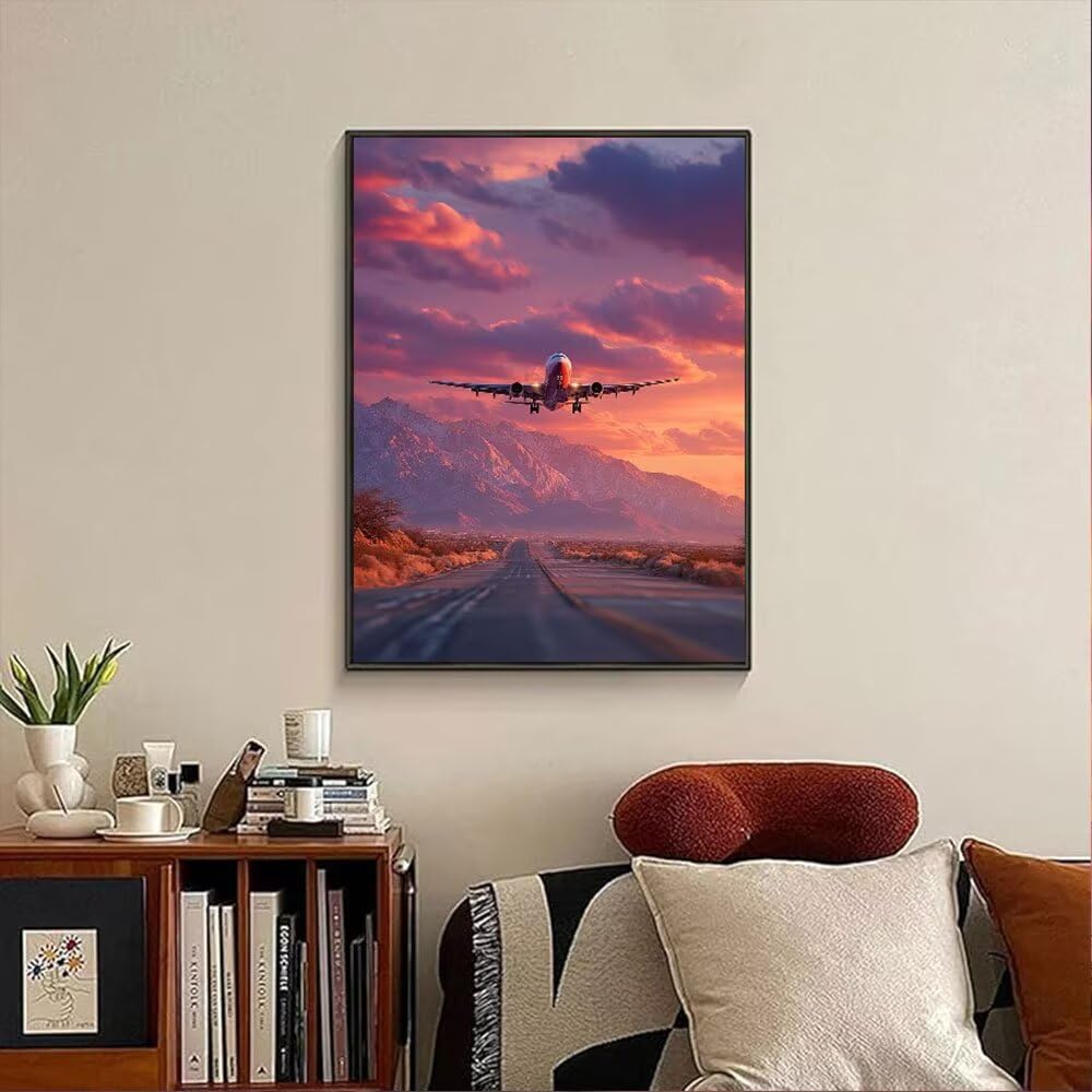 Sky Aircraft Diamond Painting Zestawy dla dorosłych, 5D Okrągłe Wiertło Diamentowe Malowanie Dzieci Malarstwo, Diamentowe Sztuka Haft Ścieg Krzyżowy Obrazy, Mozaika Sztuka Do Dekoracji Ściany Domu