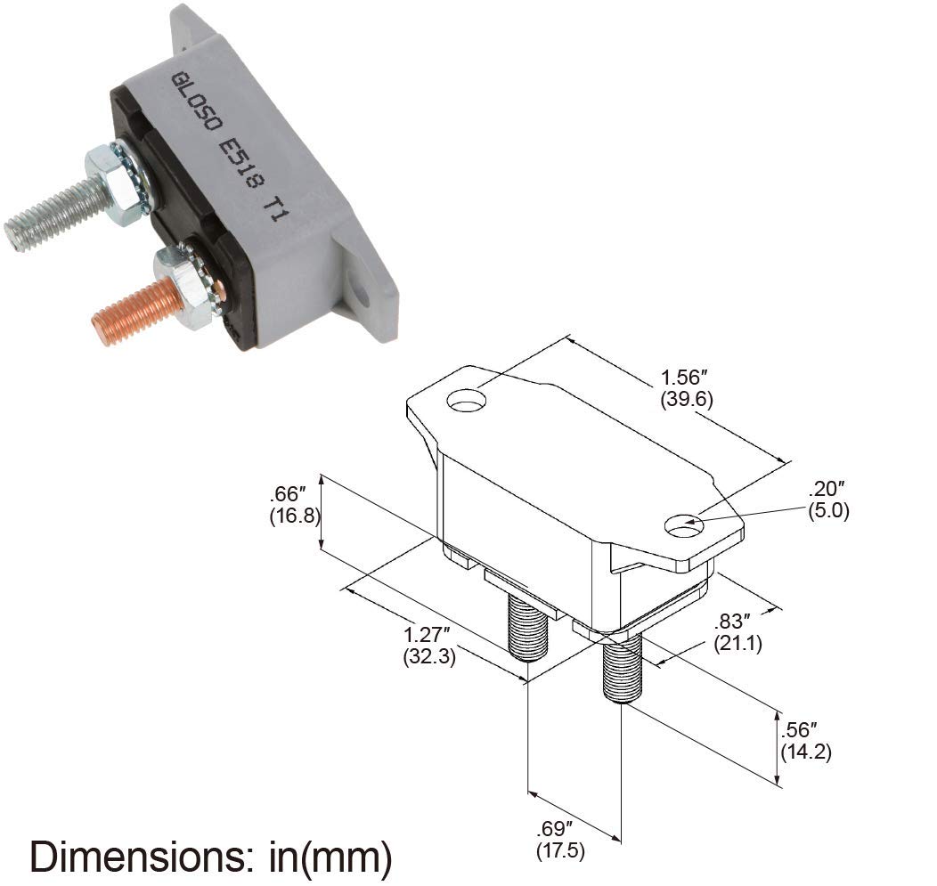 GLOSO E518 Stud Type Auto Reset Circuit Breakers - 15 Amp, 5 Pack | Lengthwise Bracket, 12V DC, SAE J553 Certified