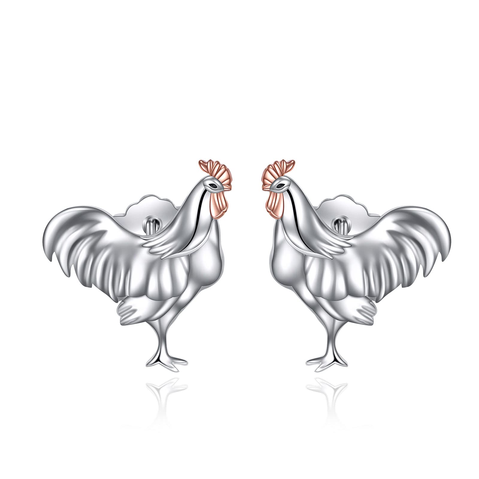 Orecchini A Forma Di Gallina In Argento 925, Pendenti Con Cuore, Regalo Per Donne - 3